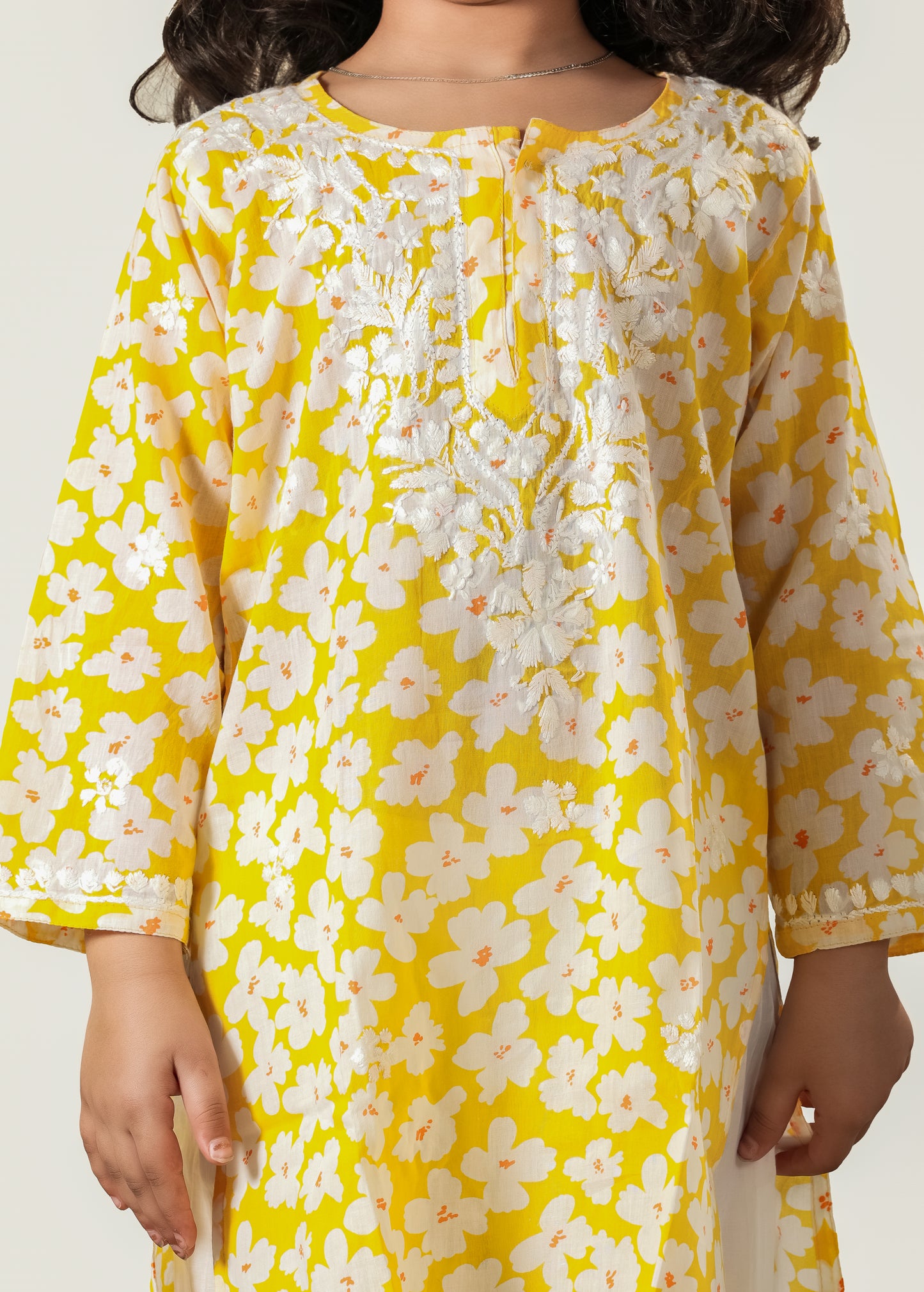 Little Noor – Yellow Mulmul Chikankari Kidswear Set