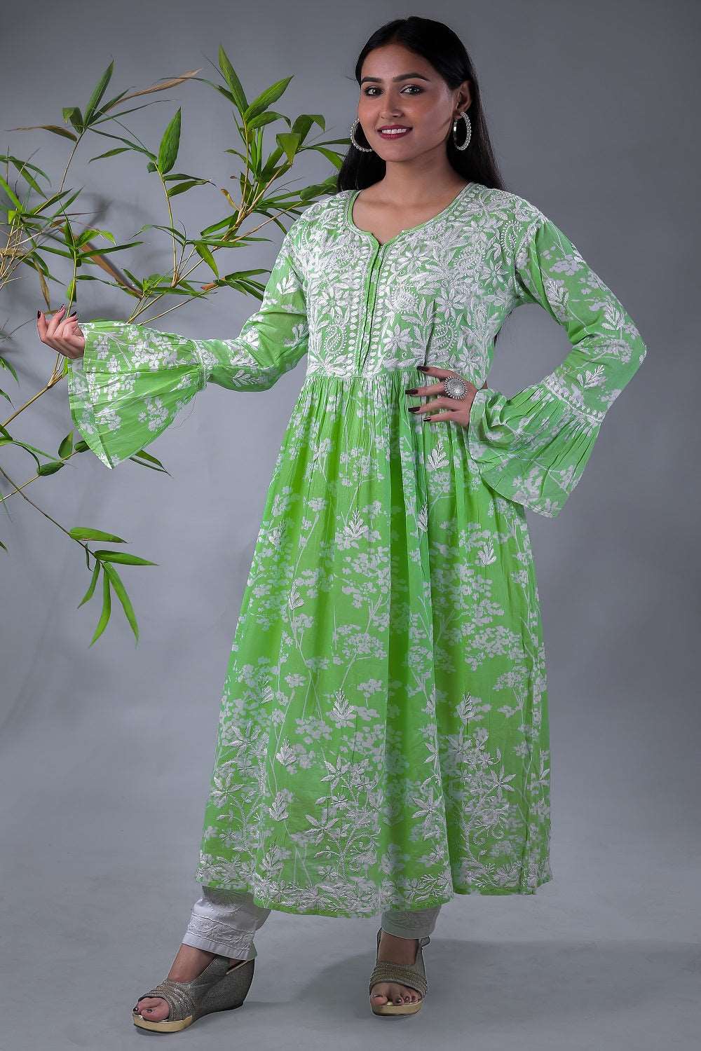 Falak Chikankari Mulmul floral print frock