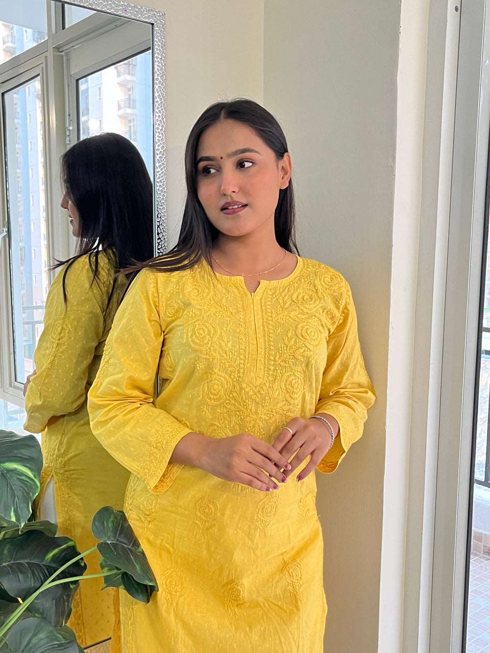 Kashish Yellow Chikankari Straight Long kurta