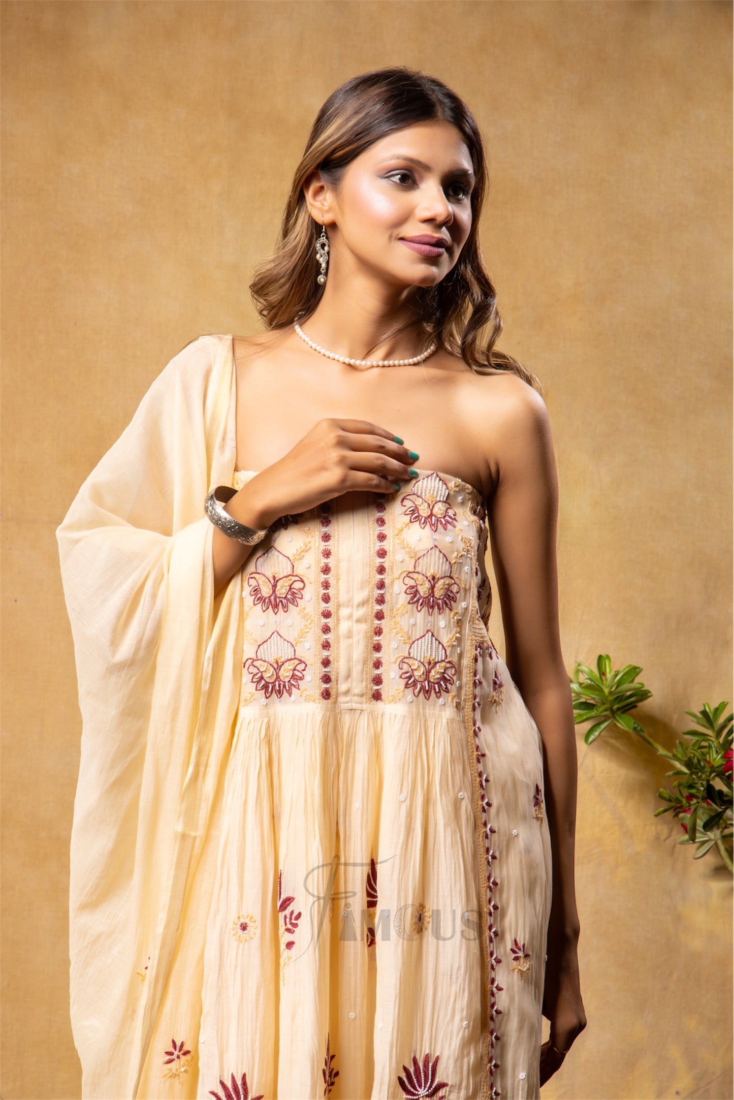 The Haseena Gown | Exquisite Beige Chikankari & Zardozi Work in Mul Chanderi