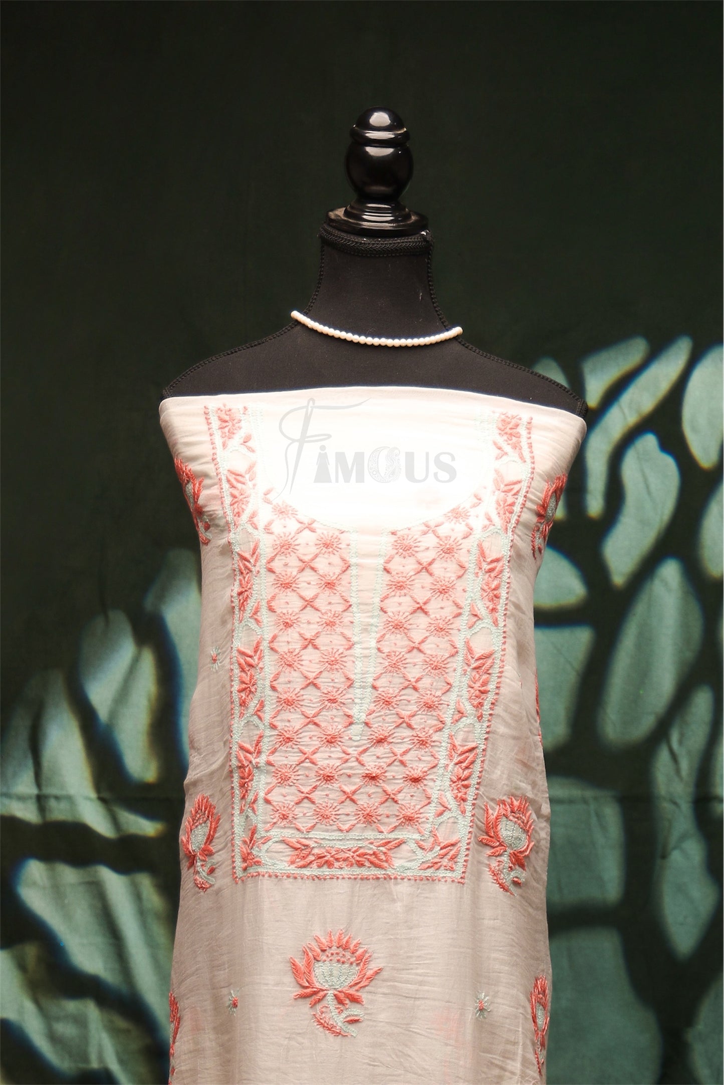 Zunaira Mul Chanderi – Unstitched White & Pastel Chikankari Kurta Dupatta Set