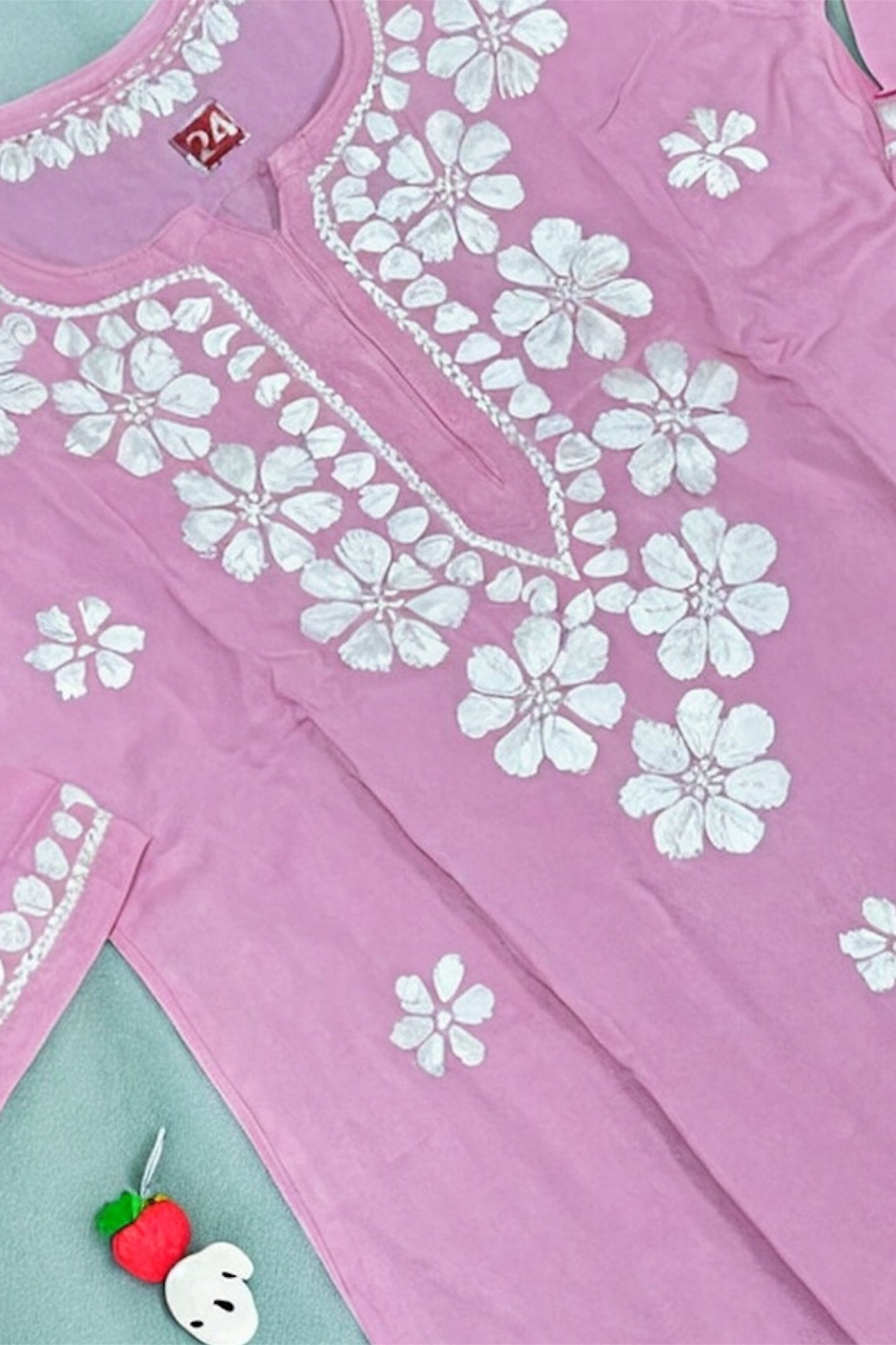 Playtime Perfection: Pink Chikankari Kurti Plazo for Girls