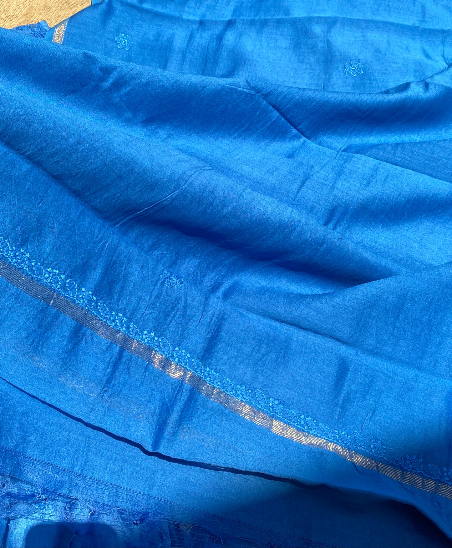 Sunehri – Mul Chanderi Blue Handcrafted Chikankari Gown Set