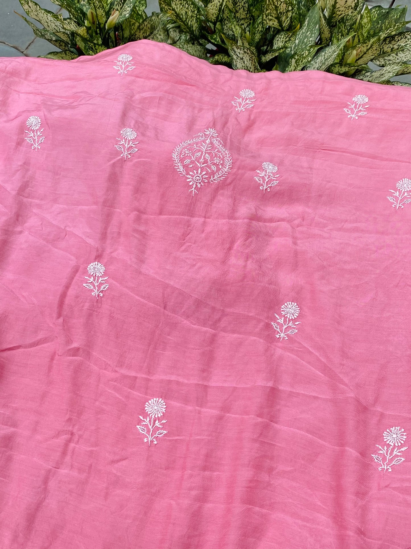 Mahjabeen (ماہ جبیں) Muslin Chikankari Unstiched Kurta Dupatta | Carrot Pink