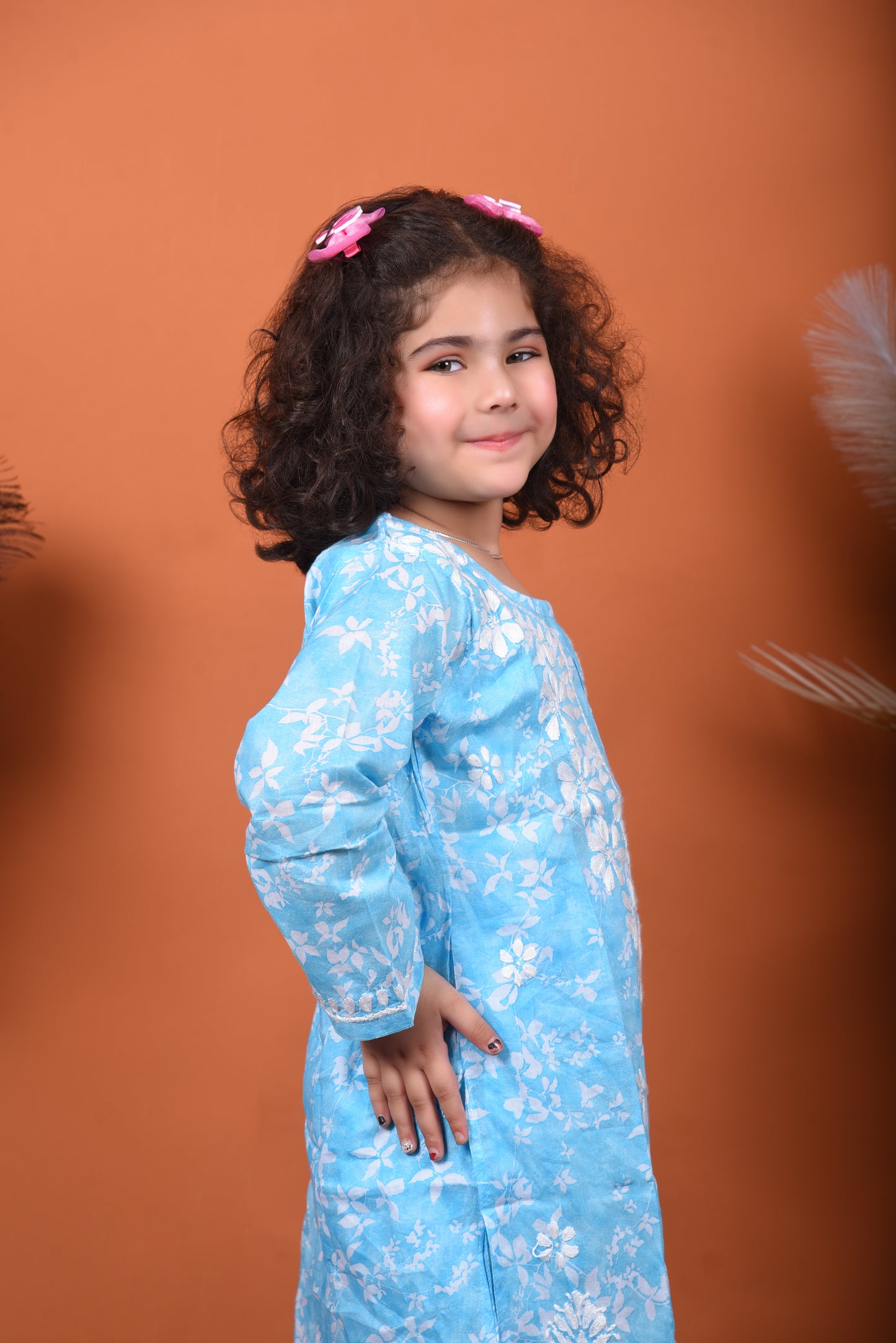 Little Angel's Dream: Blue Mulmul Chikankari Kids Dress