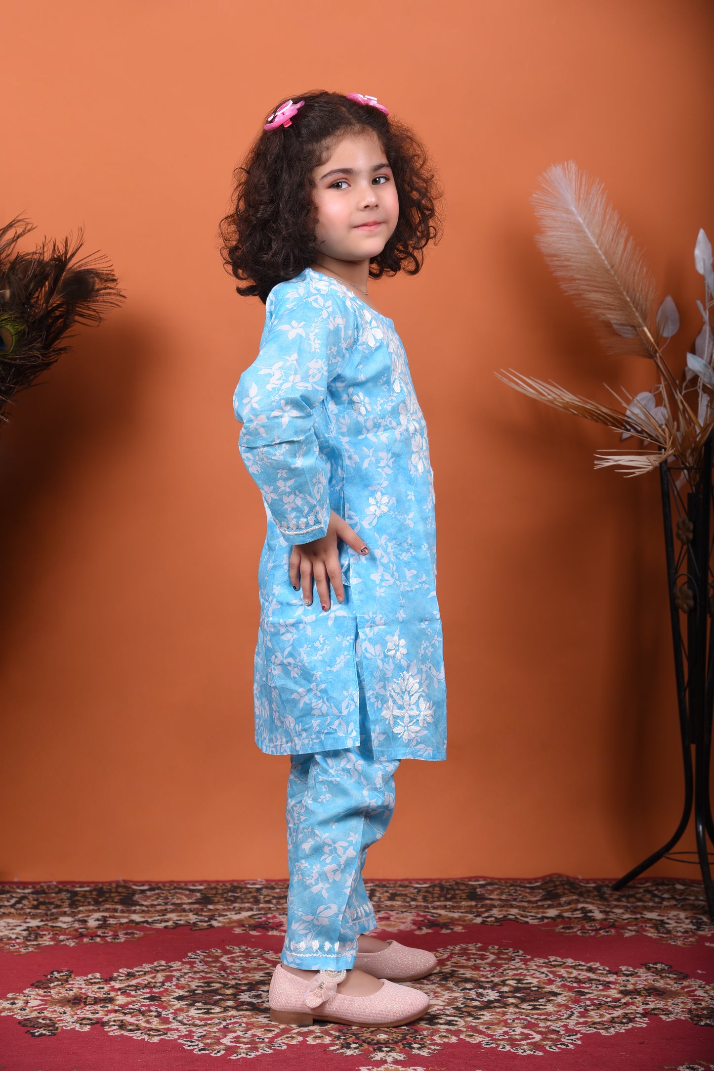 Little Angel's Dream: Blue Mulmul Chikankari Kids Dress
