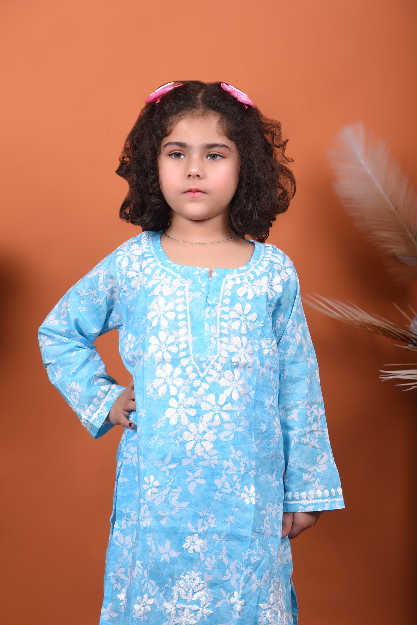 Little Angel's Dream: Blue Mulmul Chikankari Kids Dress