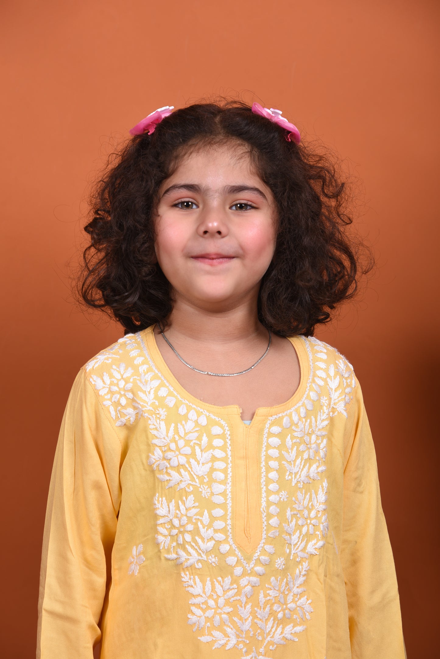 Playtime Perfection: Yellow Chikankari Kurti Plazo for Girls