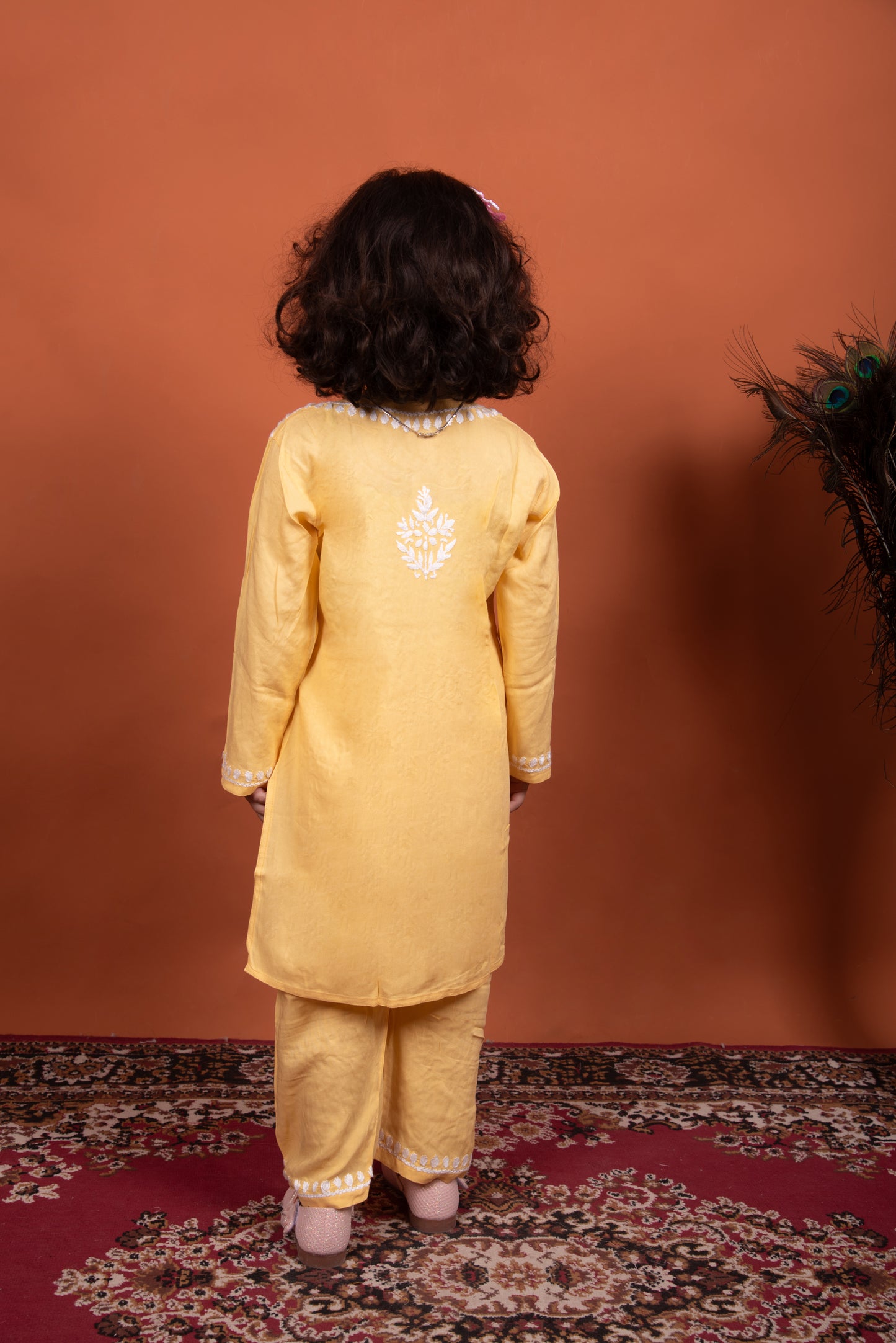 Playtime Perfection: Yellow Chikankari Kurti Plazo for Girls