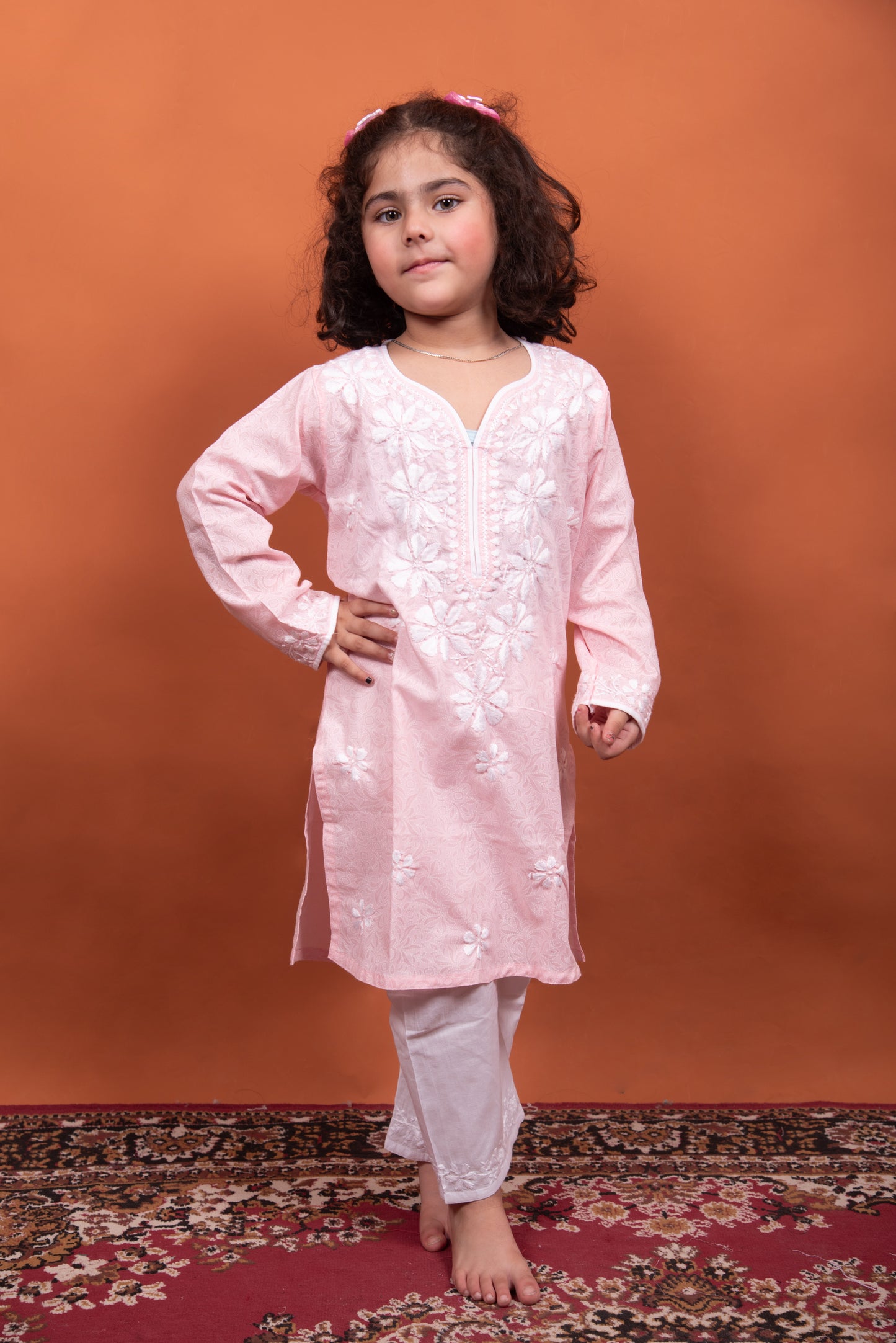Little Trendsetter: Pink Chikankari Cotton Dress