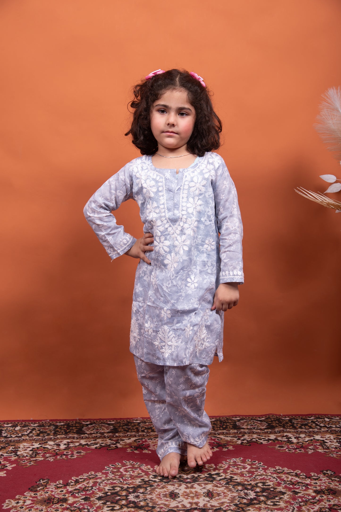 Little Angel's Dream: Grey Mulmul Chikankari Kids Dress