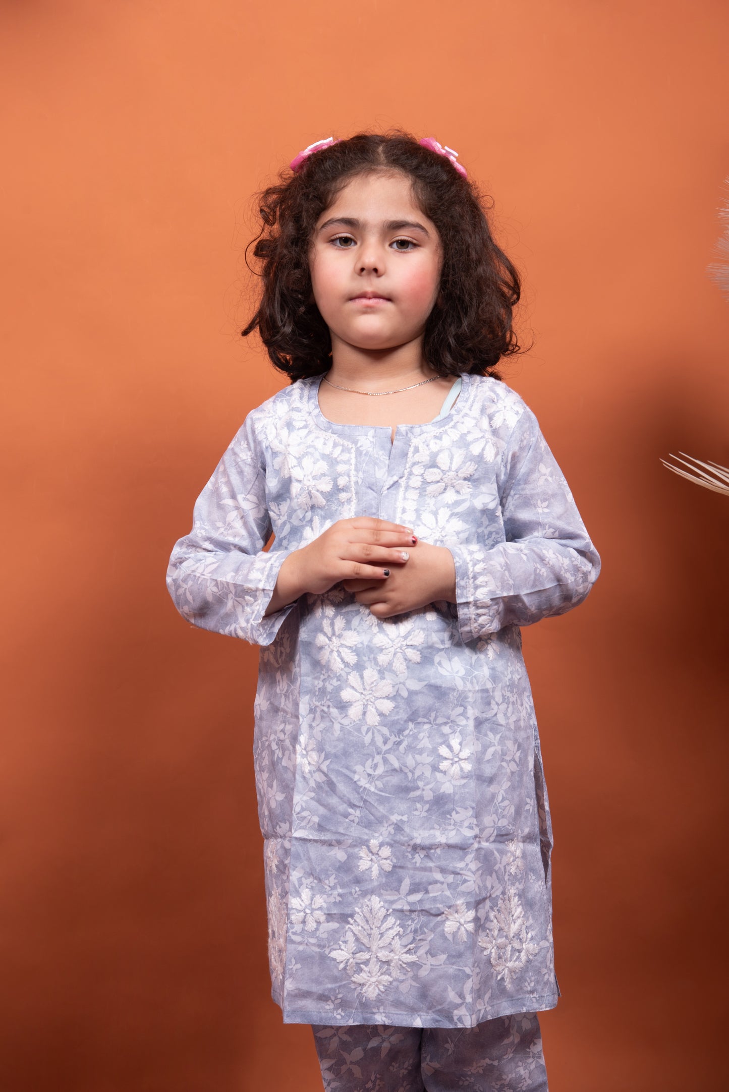 Little Angel's Dream: Grey Mulmul Chikankari Kids Dress