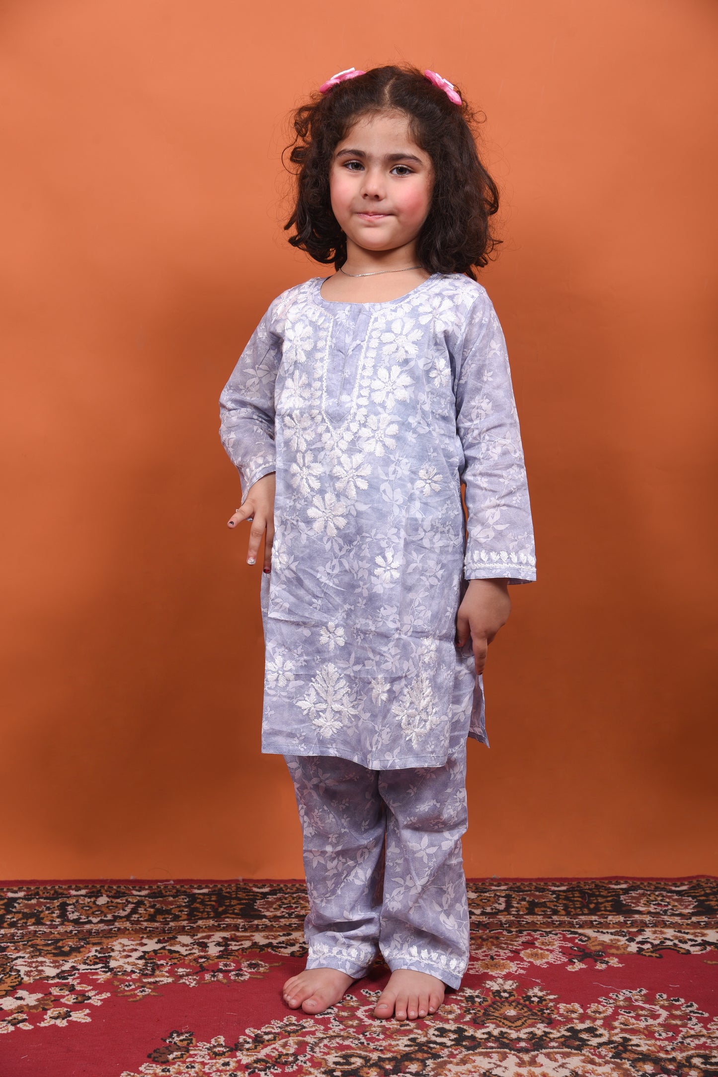 Little Angel's Dream: Grey Mulmul Chikankari Kids Dress