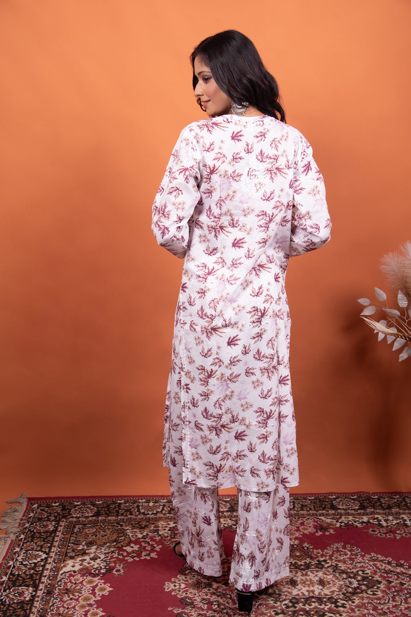 Alya Chikankari Printed Mulmul Kurta Set with Palazzo|Wine Print