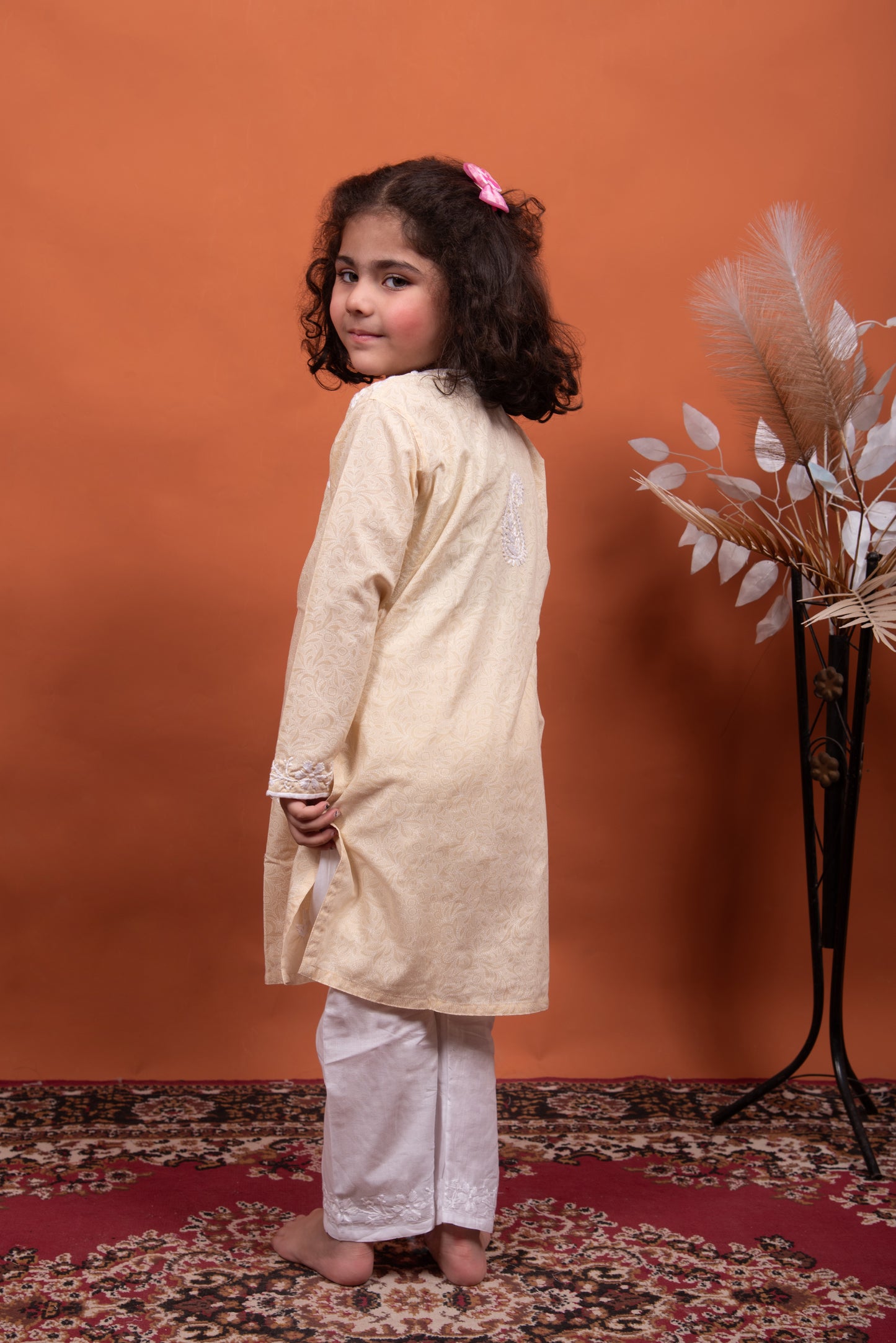 Little Trendsetter: Beige Chikankari Cotton Dress