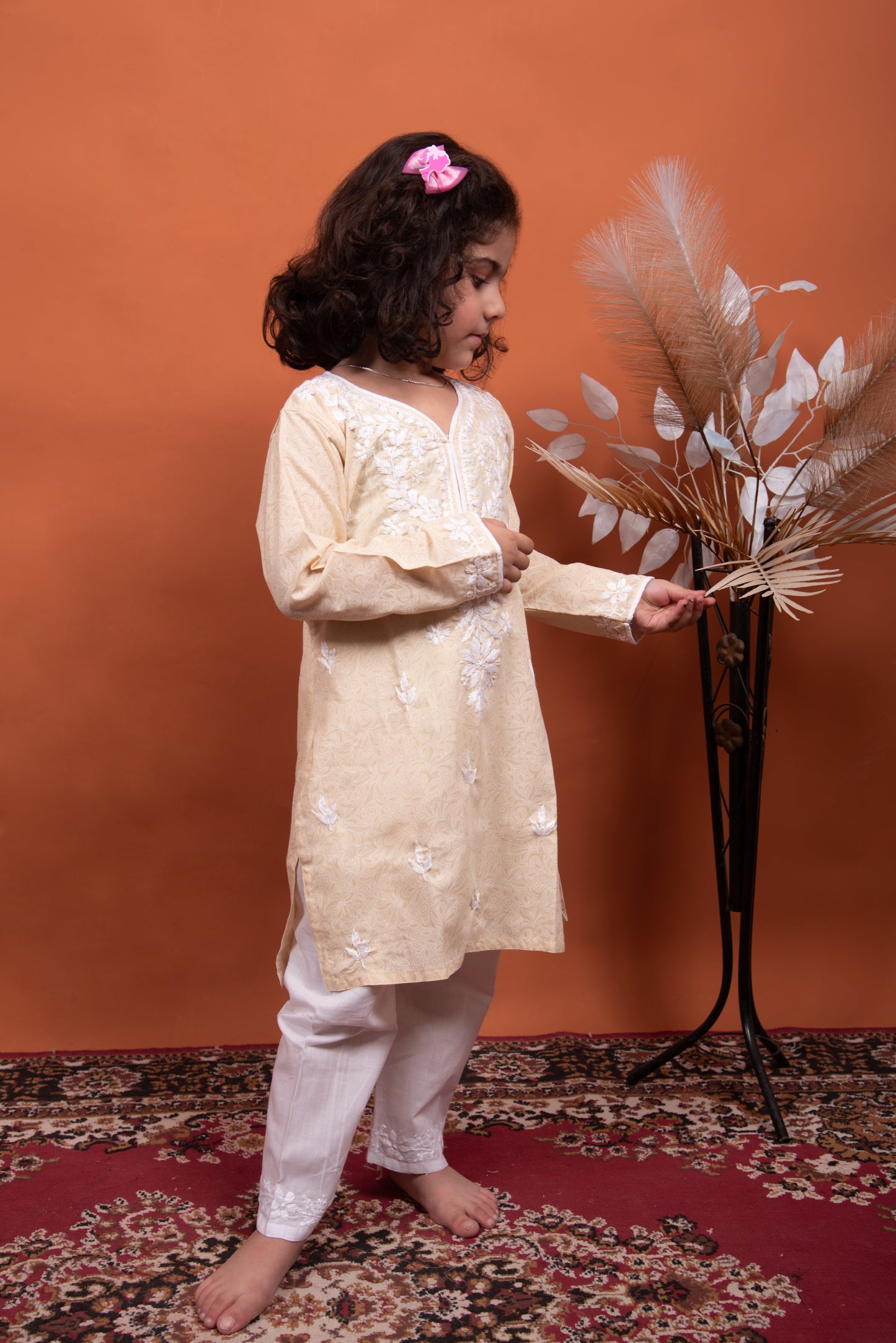Little Trendsetter: Beige Chikankari Cotton Dress