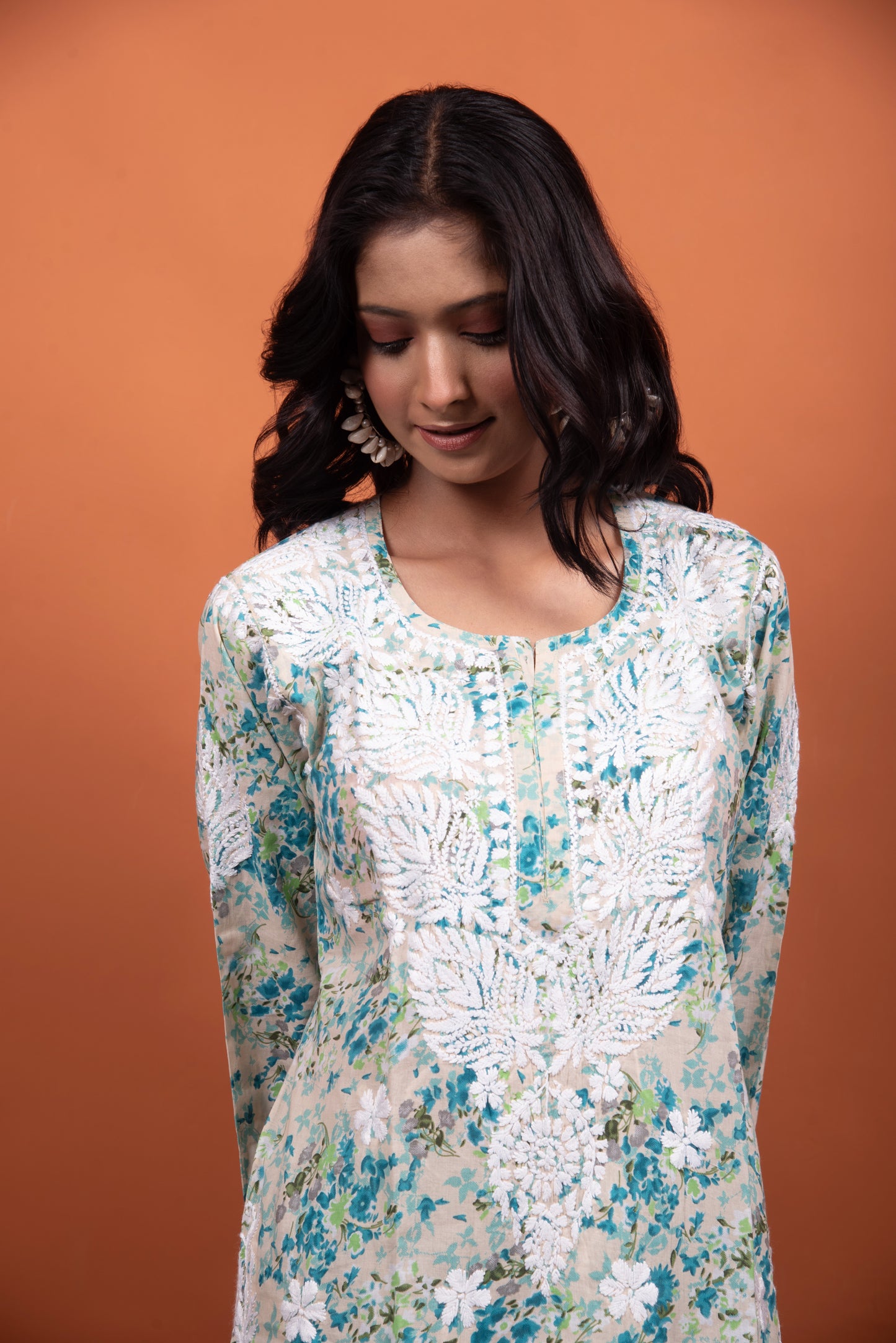 Jasmine Printed Mulmul Cotton Chikankari Kurti with Plazo