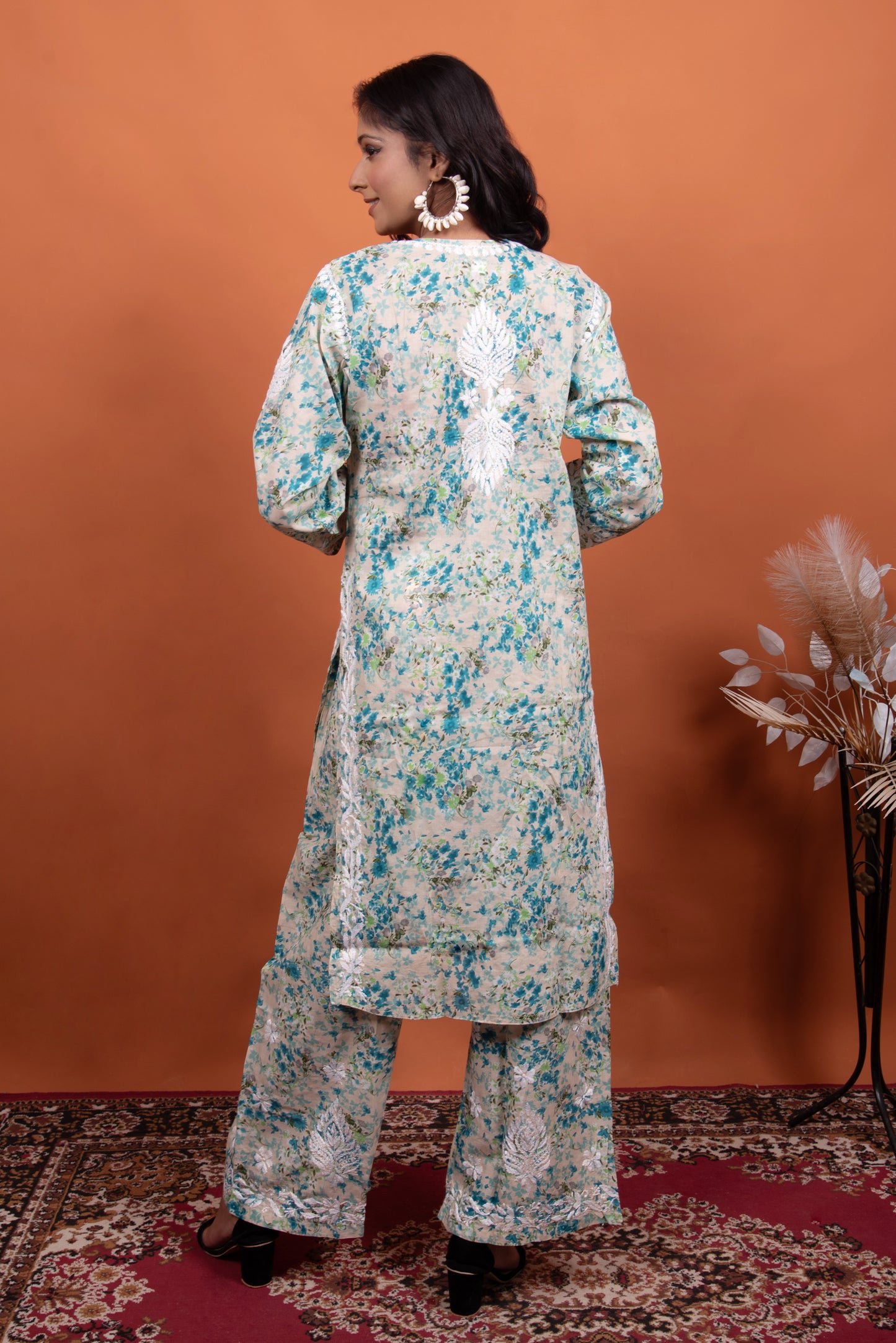 Jasmine Printed Mulmul Cotton Chikankari Kurti with Plazo