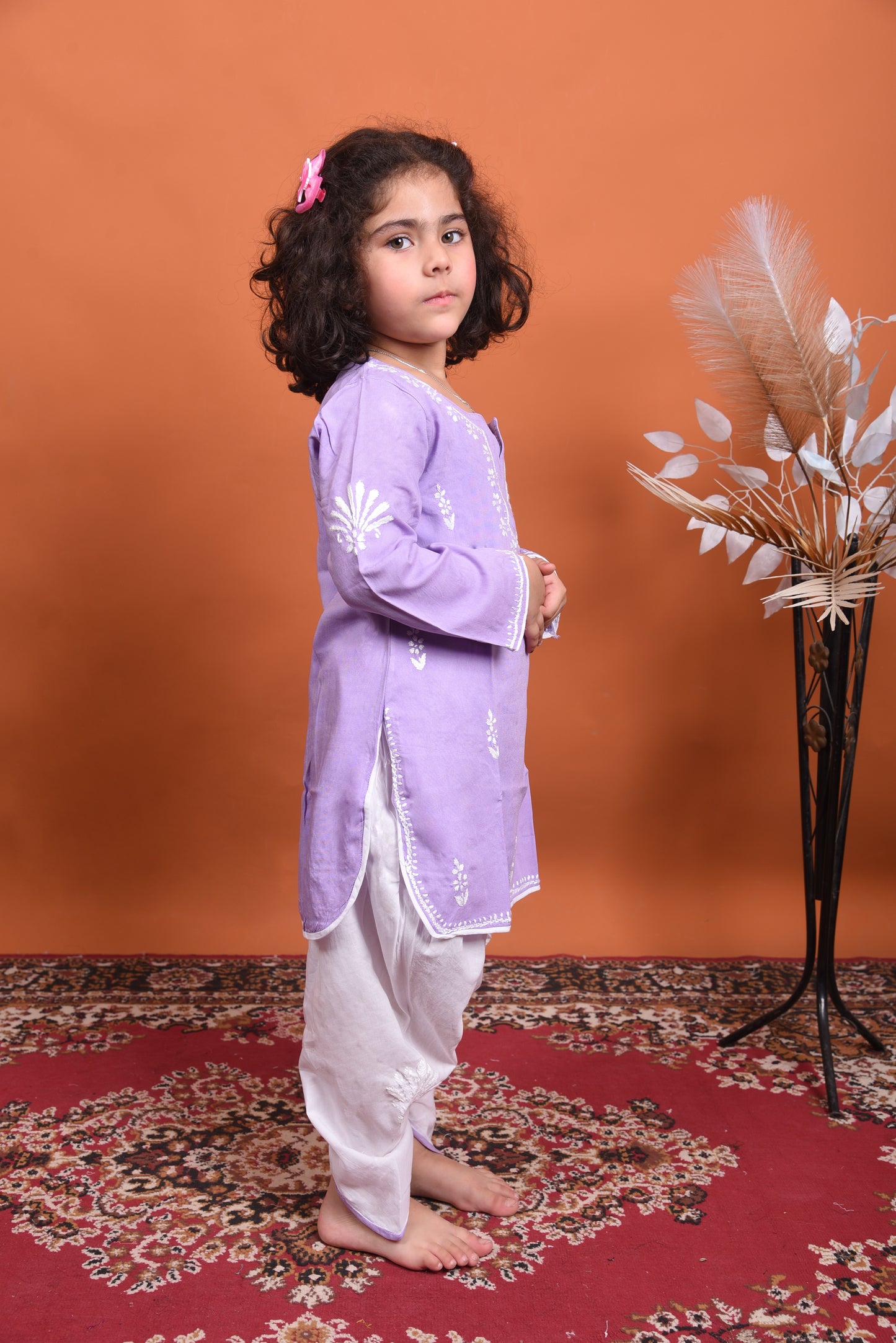 Lil' Princess Purple Chikankari Dhoti-Kurta Set