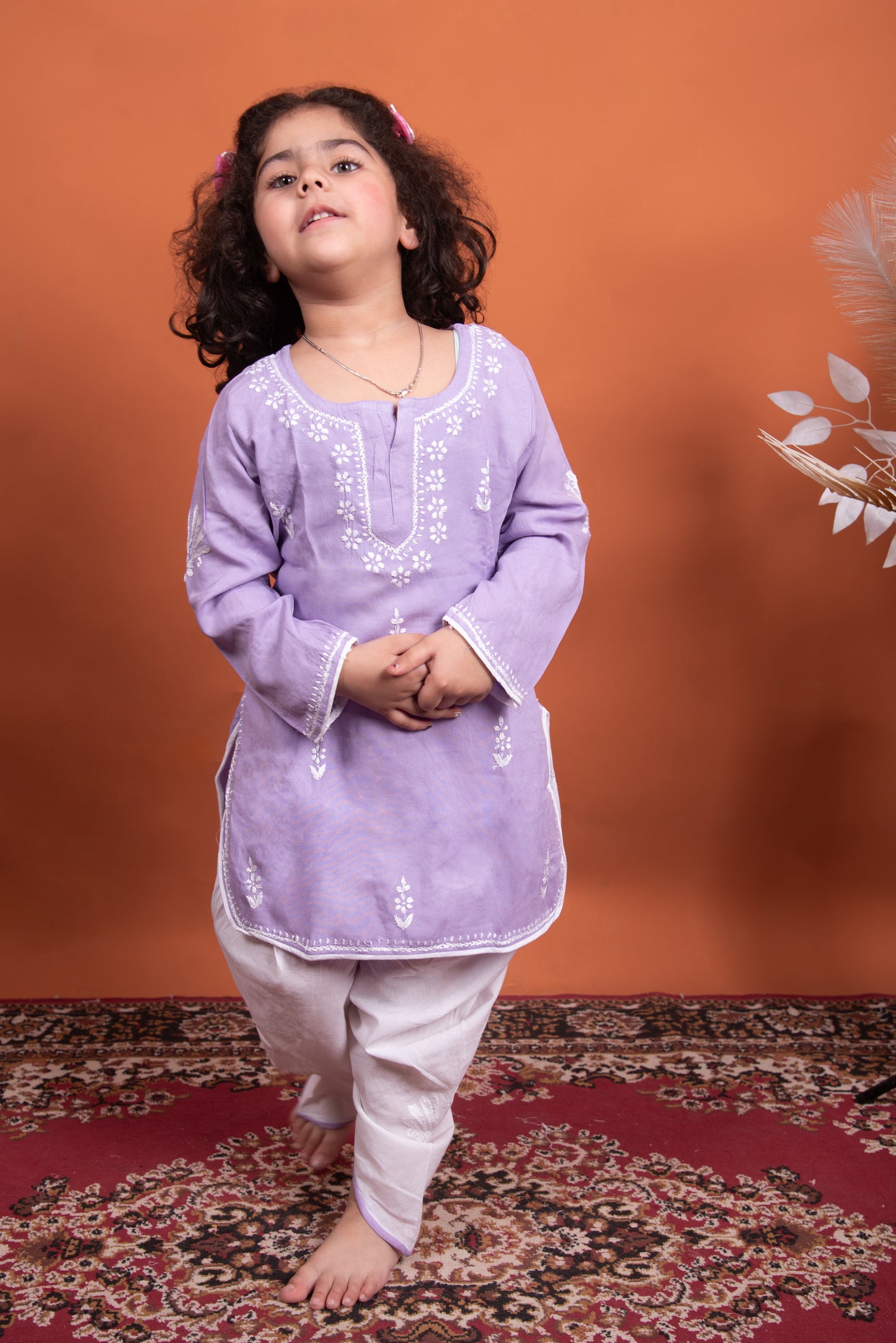 Lil' Princess Purple Chikankari Dhoti-Kurta Set