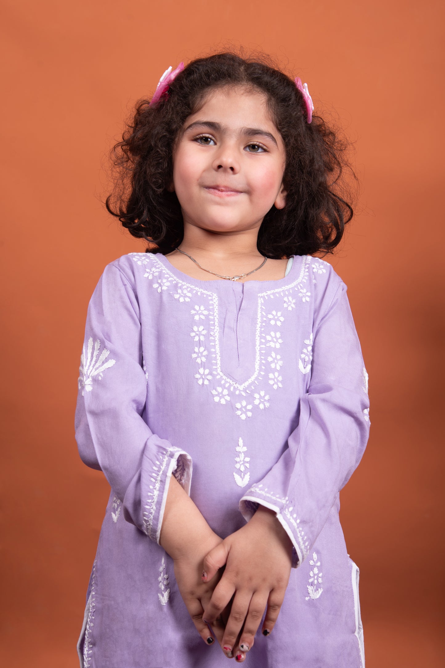 Lil' Princess Purple Chikankari Dhoti-Kurta Set