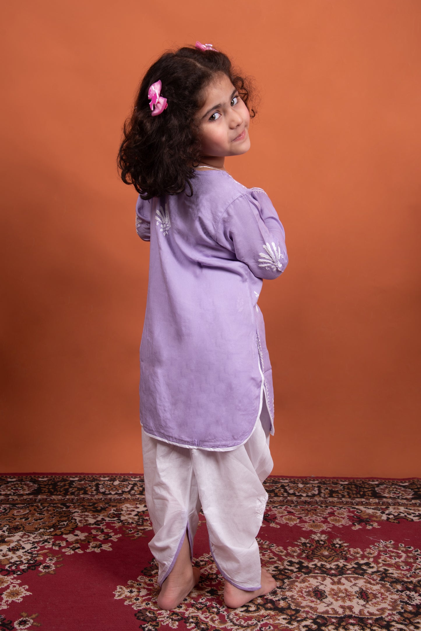 Lil' Princess Purple Chikankari Dhoti-Kurta Set