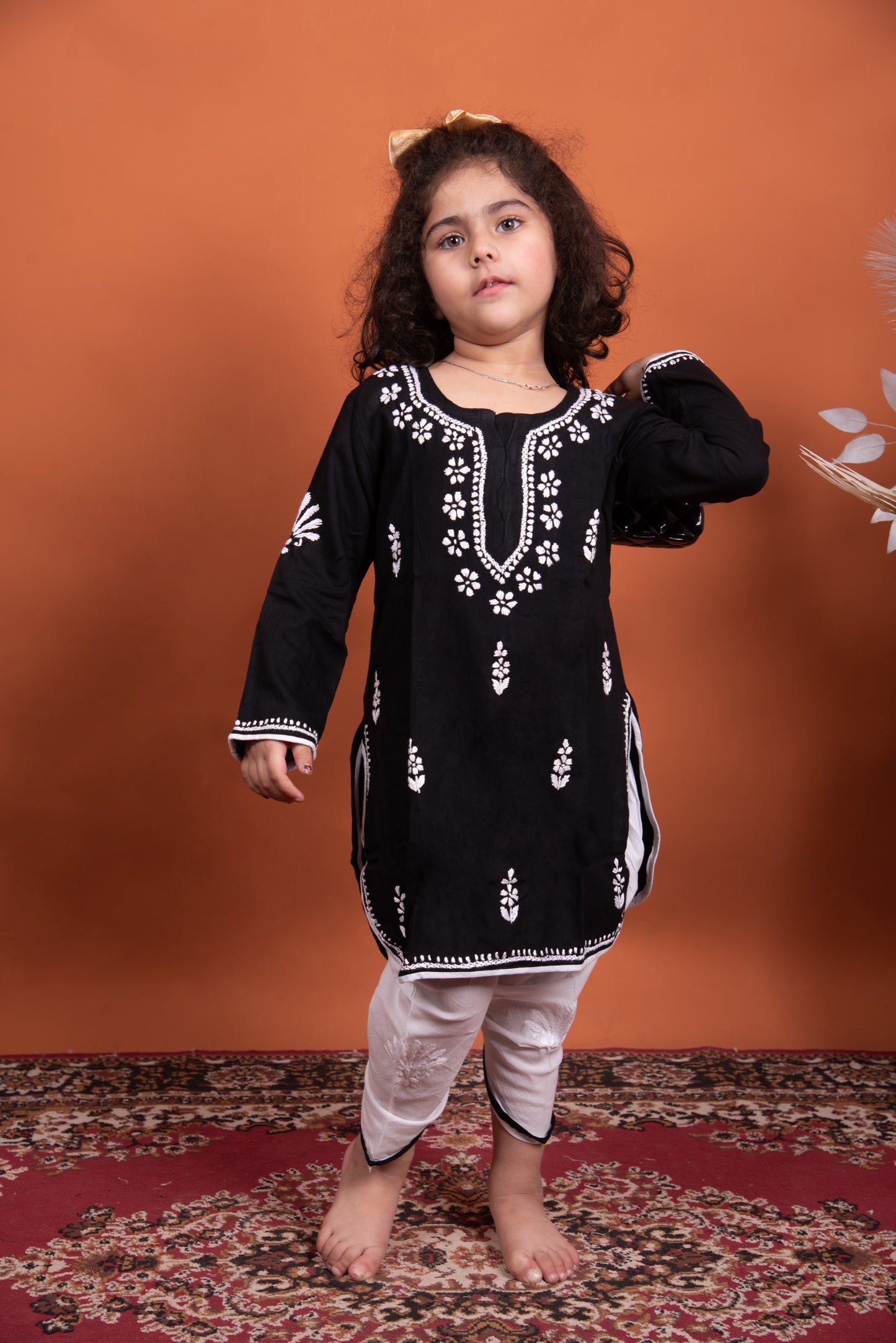 Lil' Princess Black Chikankari Dhoti-Kurta Set