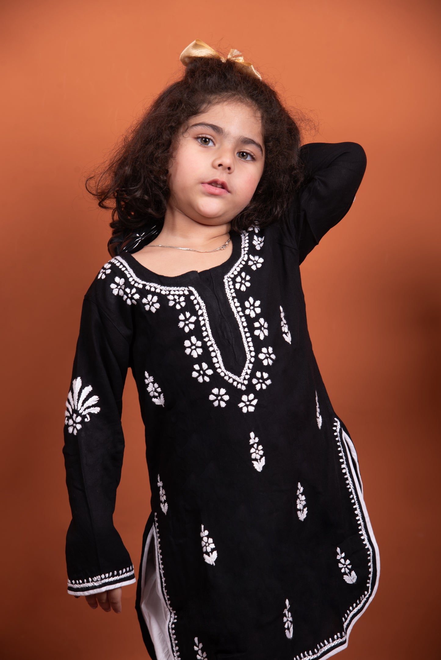 Lil' Princess Black Chikankari Dhoti-Kurta Set