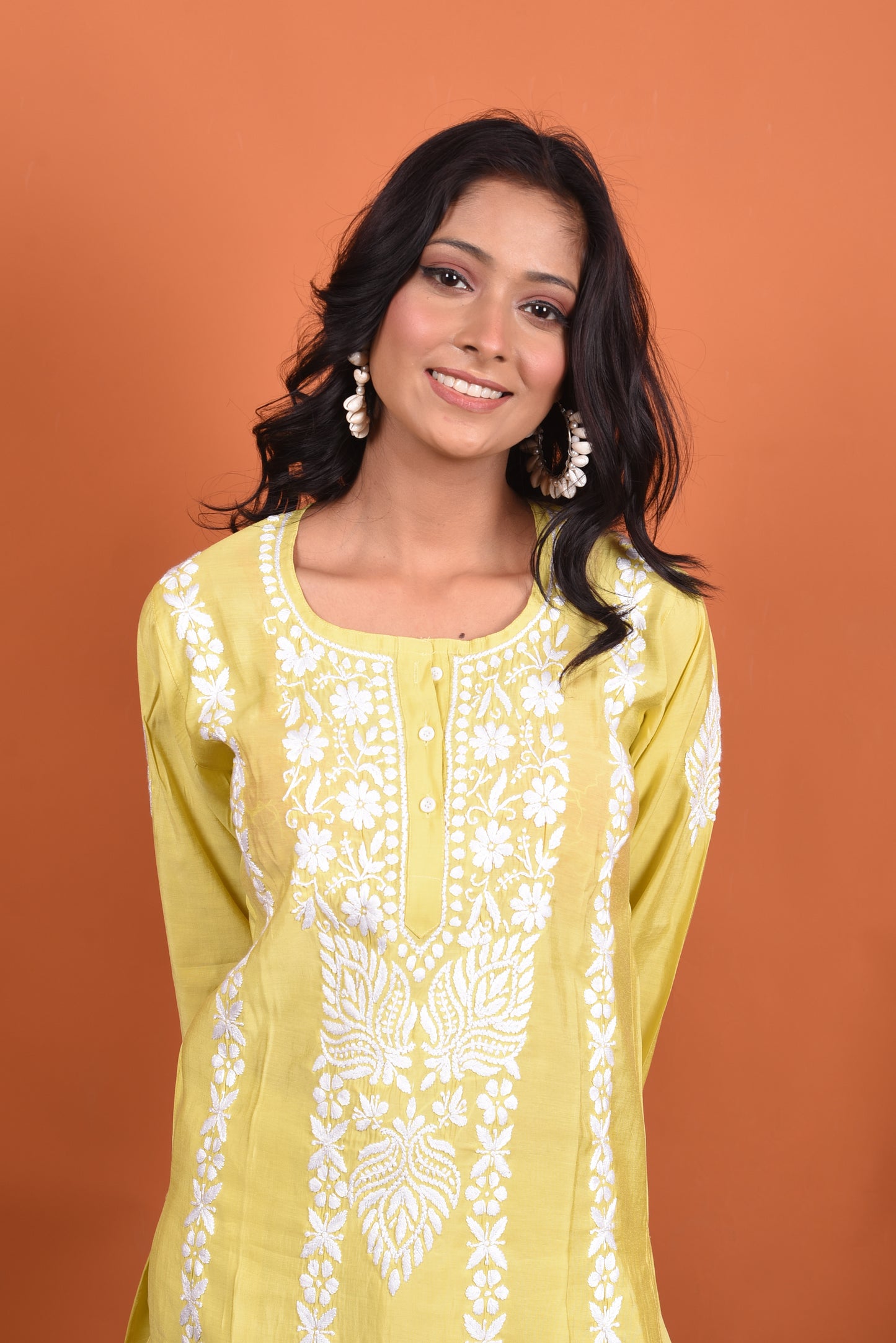 Mahira Exquisite Chikankari Kurti Plazo Set | Yellowish Green