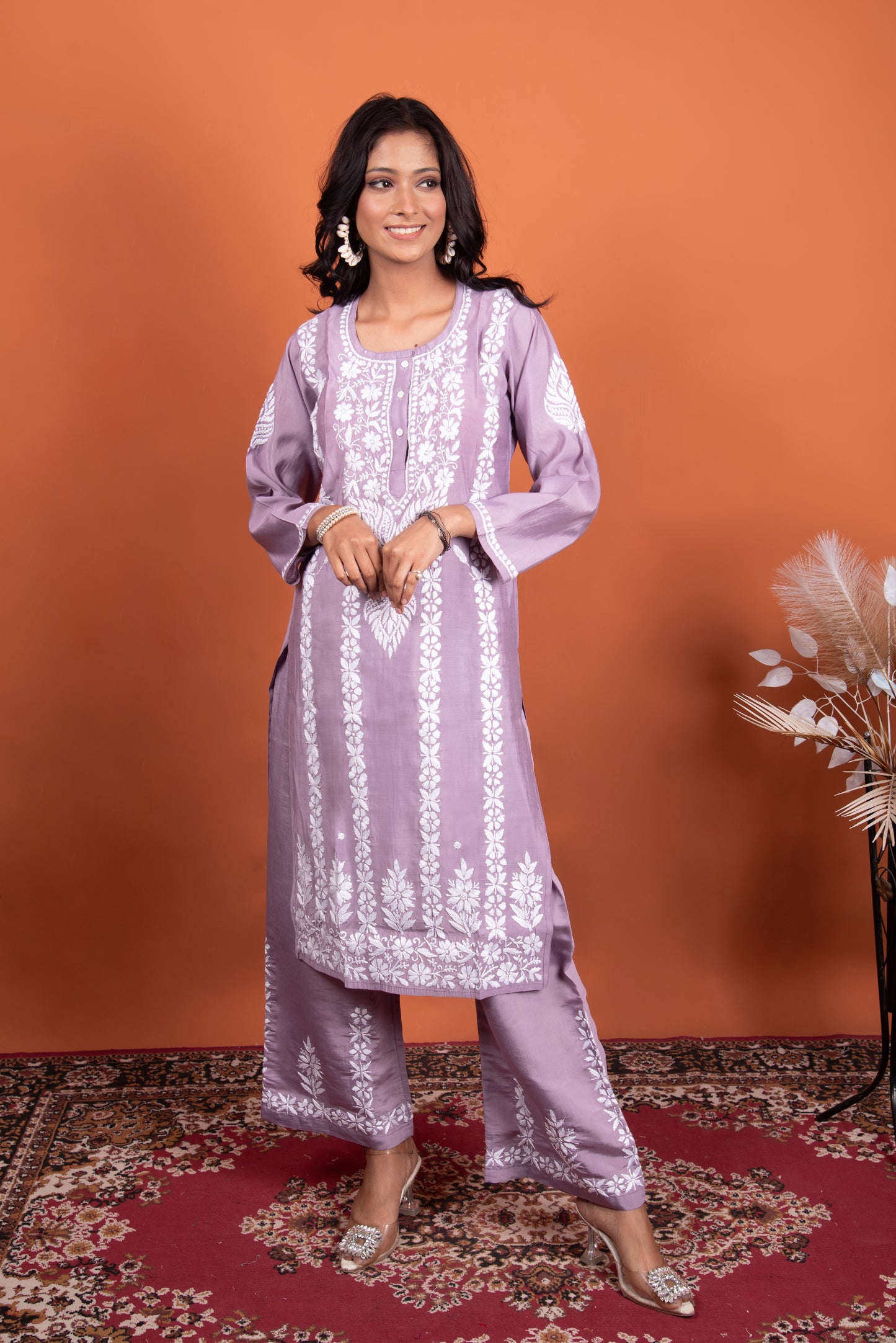 Mahira Exquisite Chikankari Kurti Plazo Set | Mauve