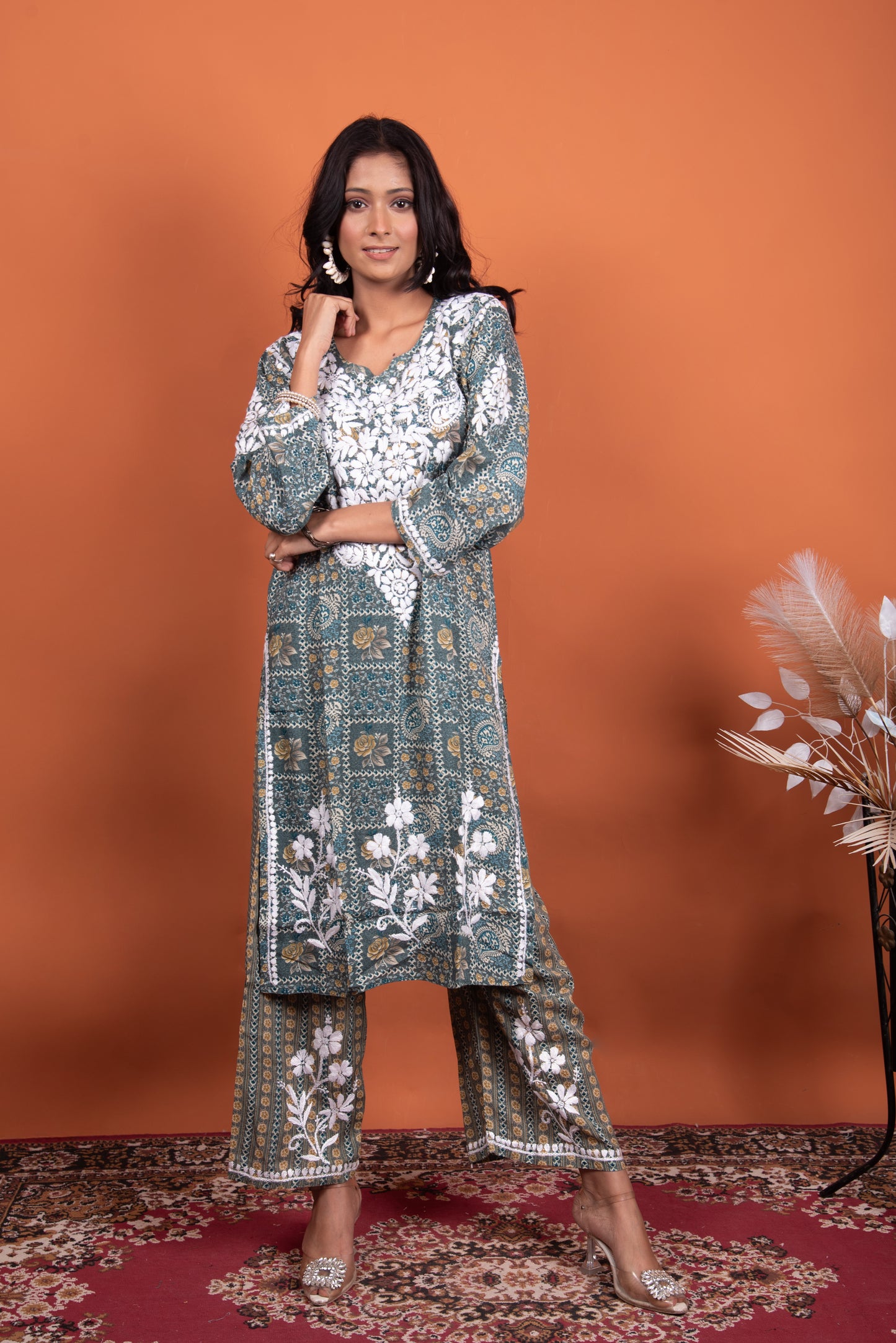 The Layla: Blue Modal Print Chikankari Kurta Plazo Set