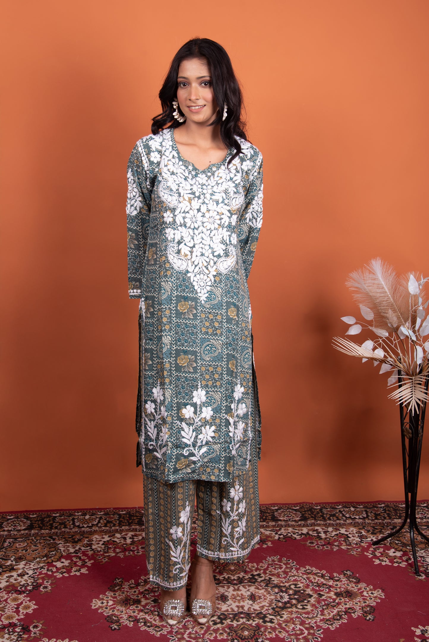 The Layla: Blue Modal Print Chikankari Kurta Plazo Set