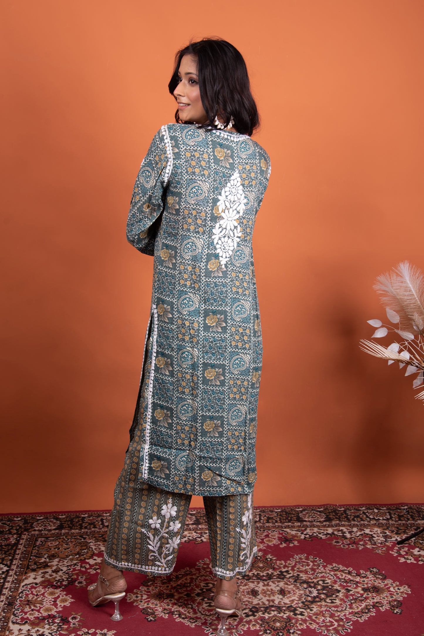The Layla: Blue Modal Print Chikankari Kurta Plazo Set