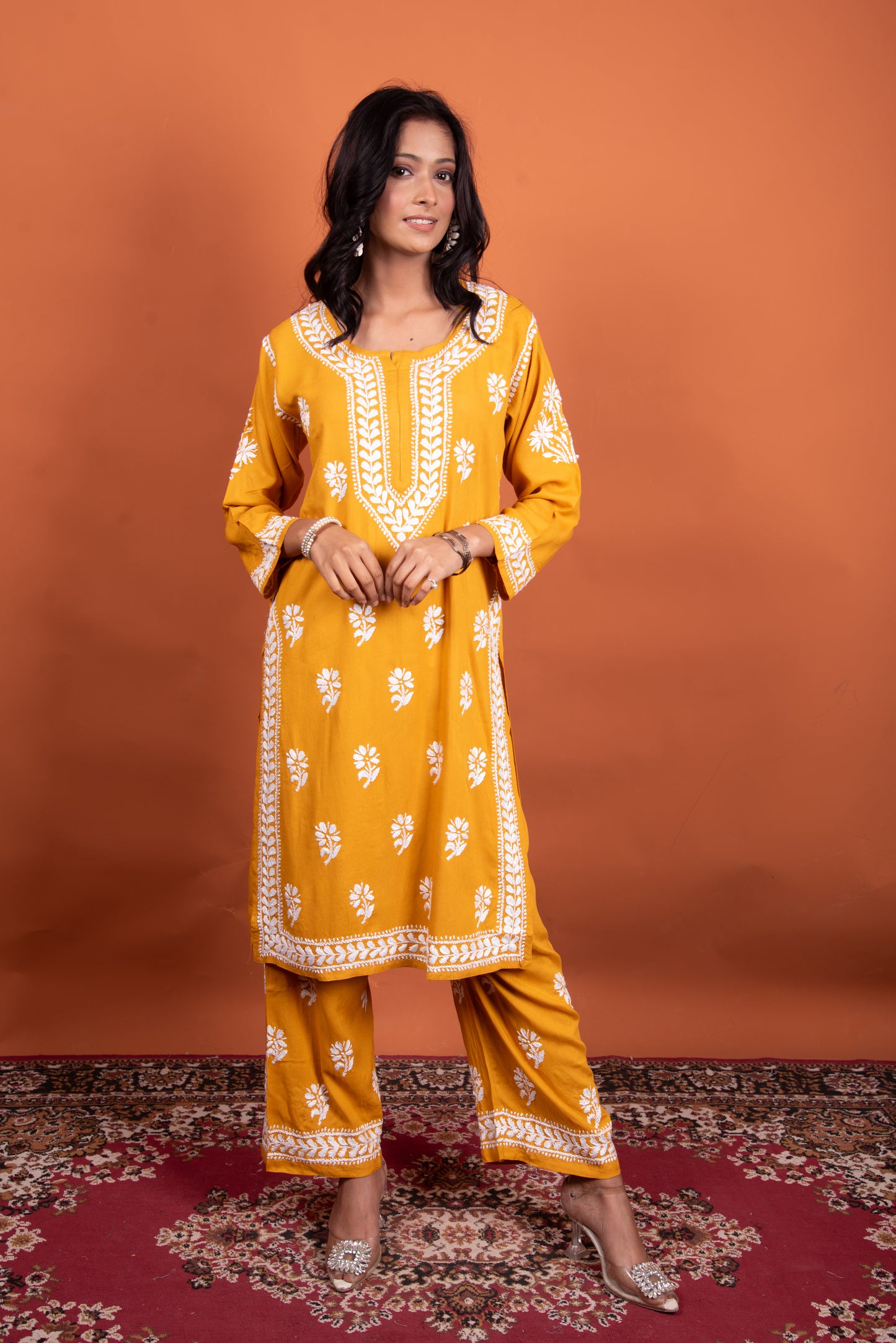 The Amara: Mustard Chikankari Kurti with Plazo Set