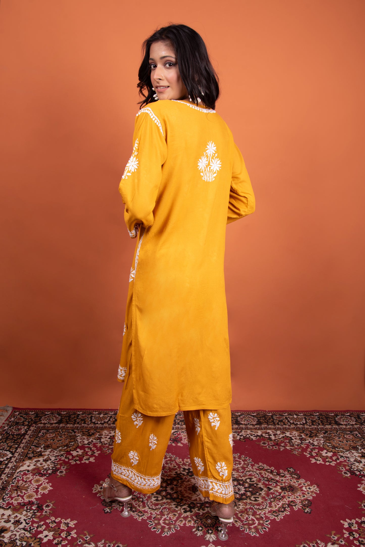 The Amara: Mustard Chikankari Kurti with Plazo Set