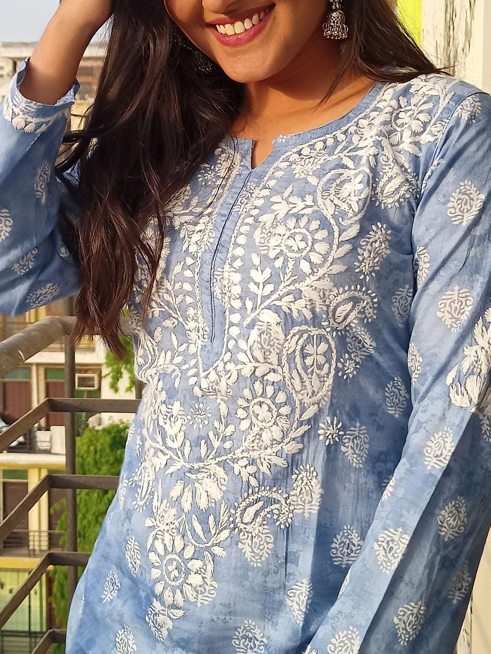 Safoora Chikankari Mulmul Print Straight Kurta