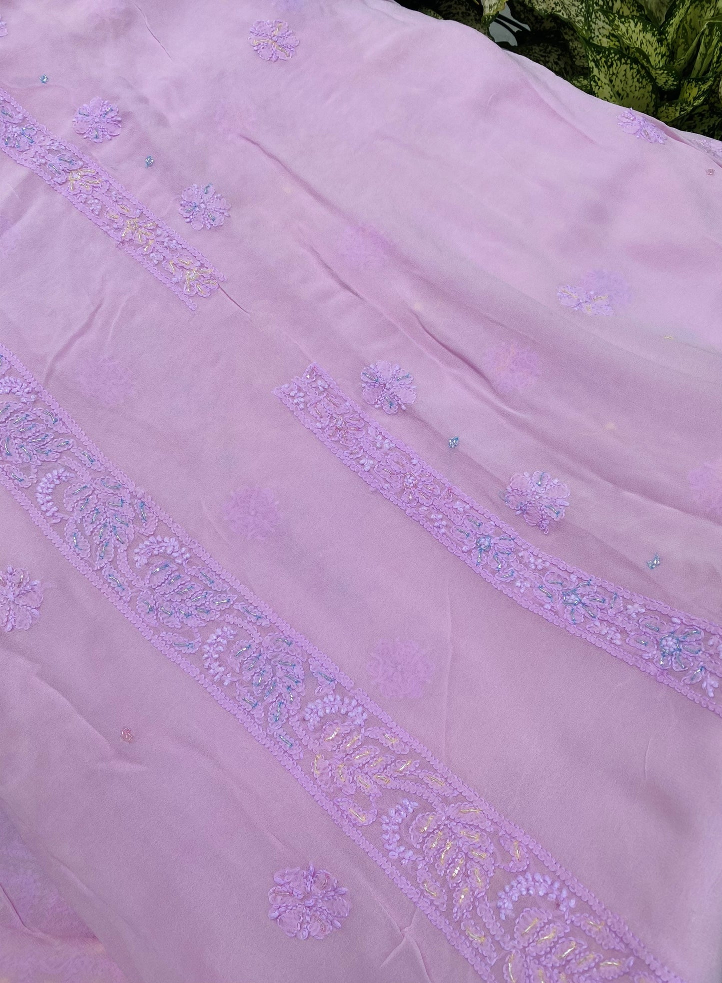 Rangrez Noor| Pink Chikankari Unstitched Suit with Multicolour Addons