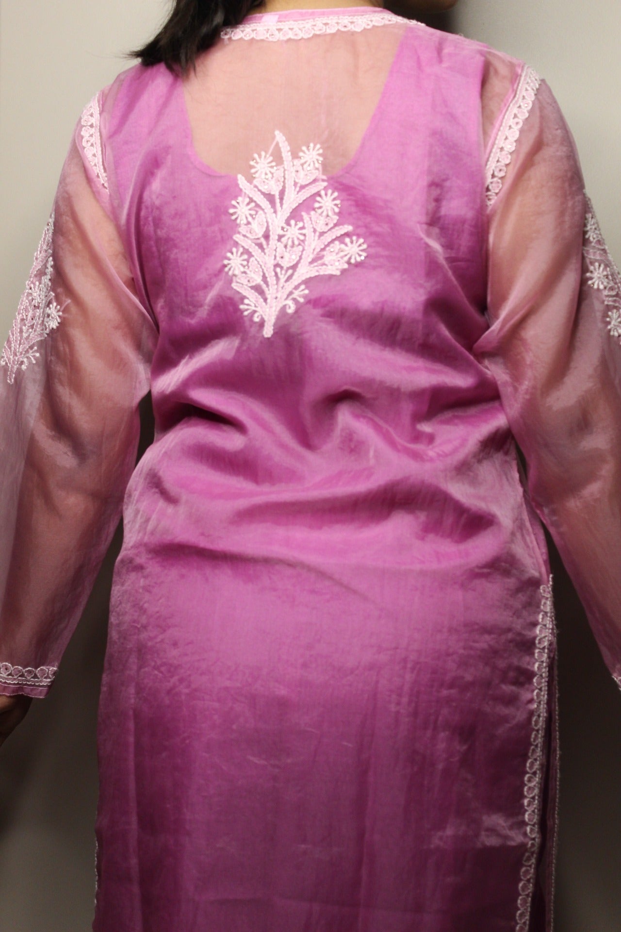 Lilac Chikankari Long Kurti in Organza