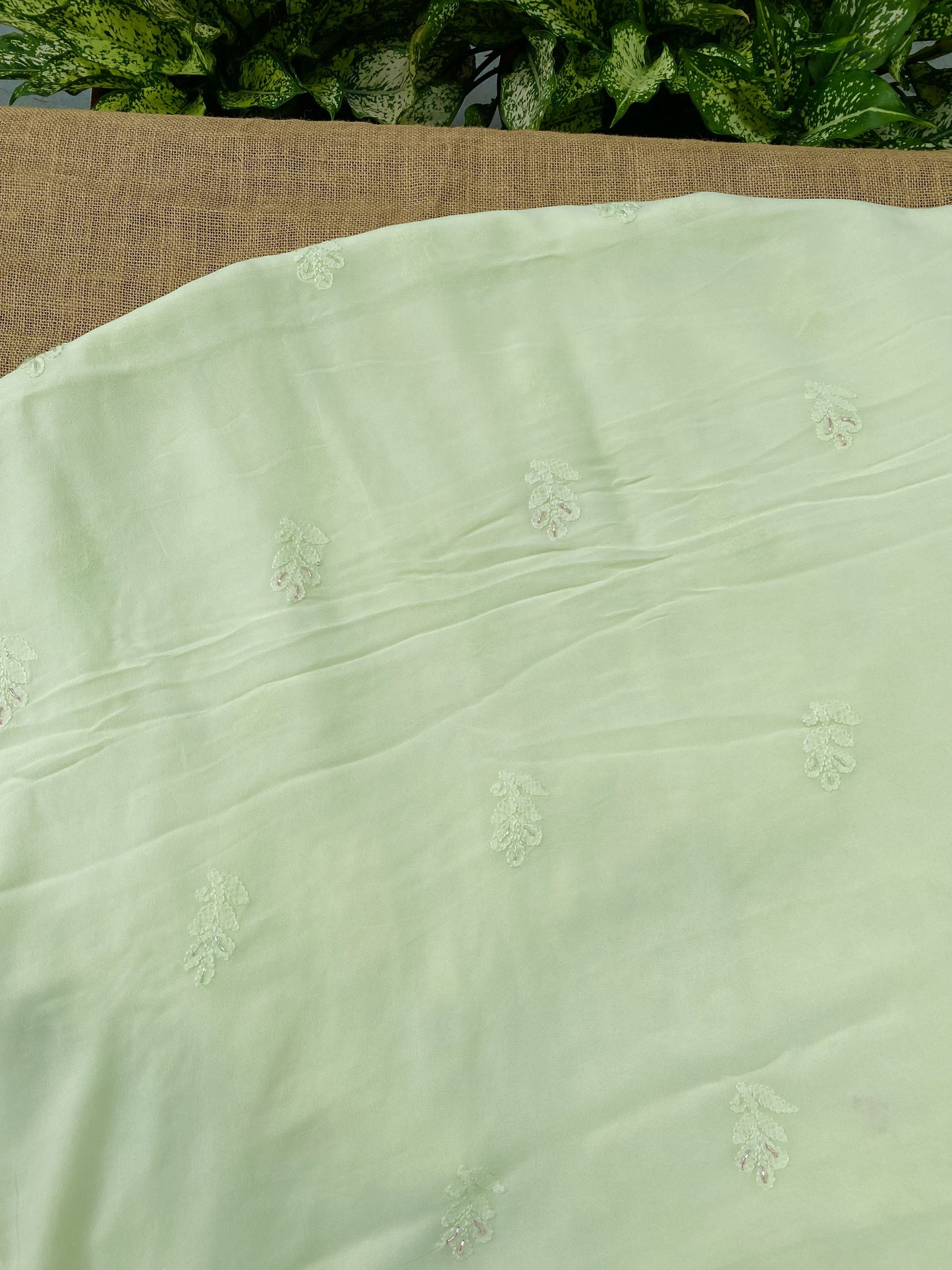 Rangrez Noor| Lime Green Chikankari Unstitched Suit with Multicolour Addons