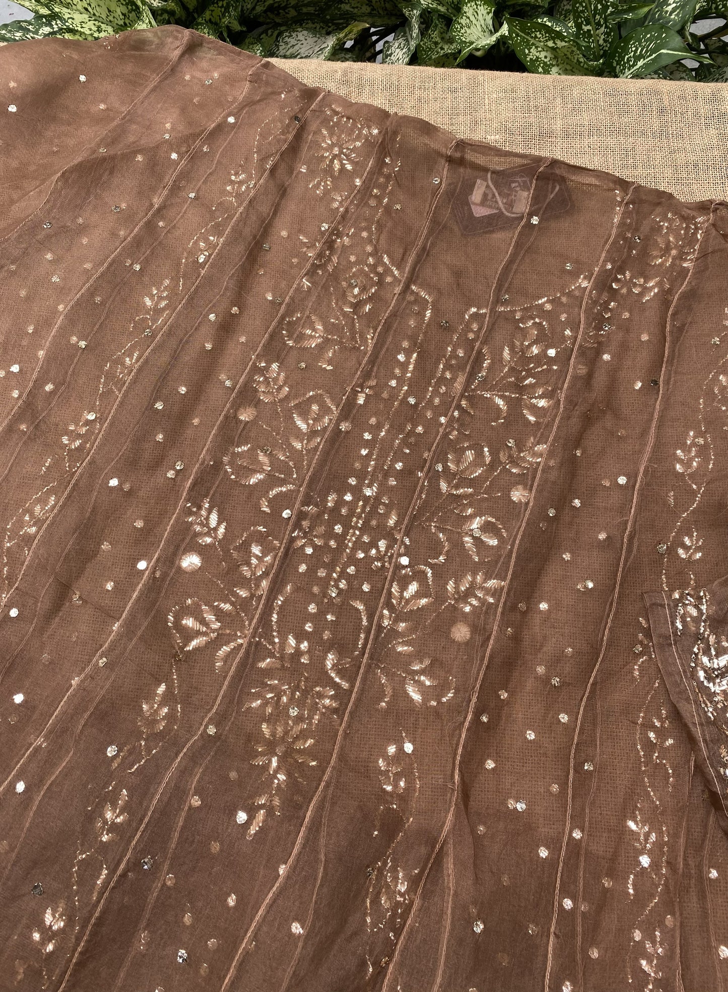 Meher Chocolate Brown Pure Organza Semi-Stitched Anarkali Set