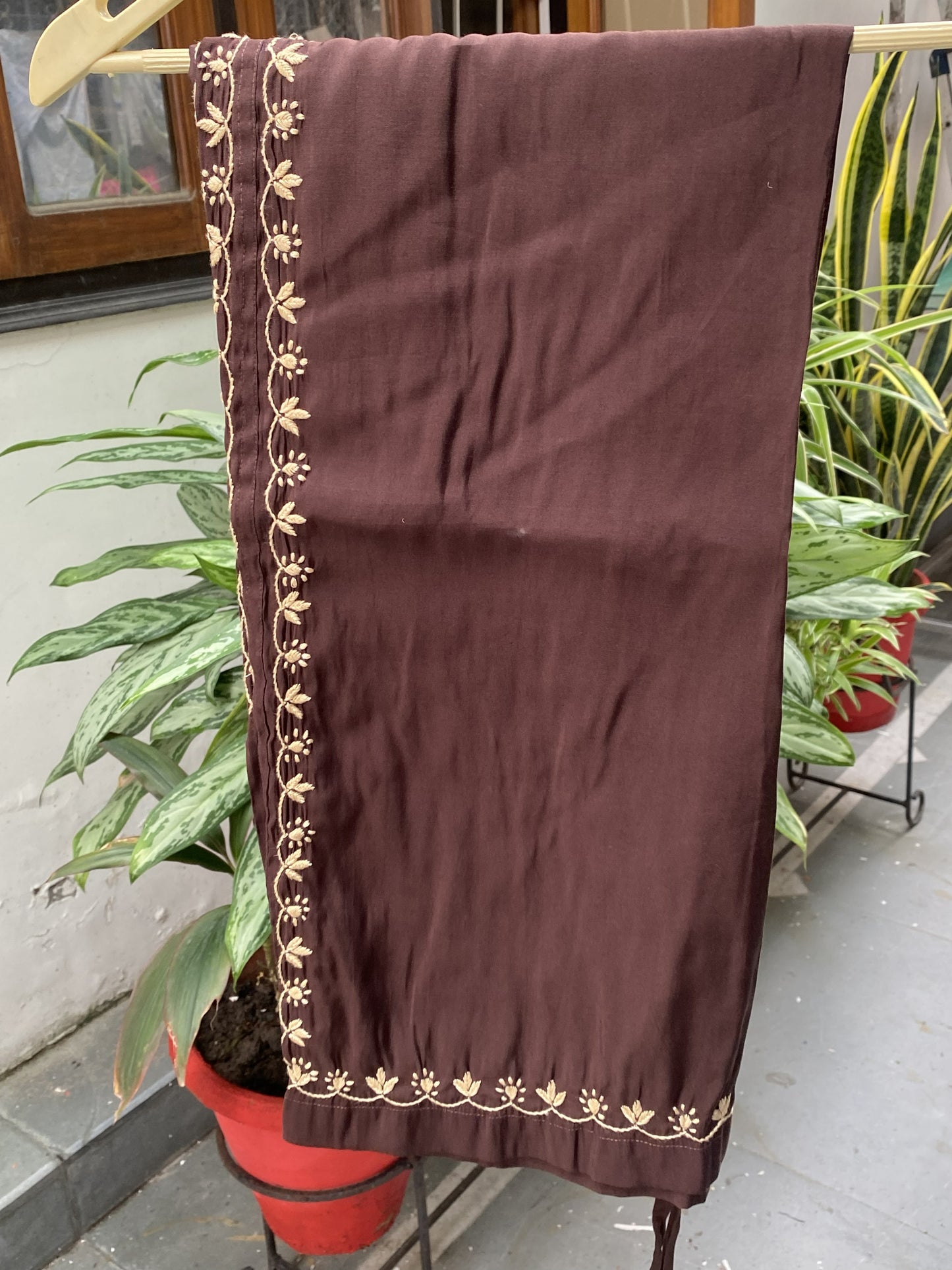 Sarah- Chocolate Brown Chikankari Semi-Stitched Co-ord Sets