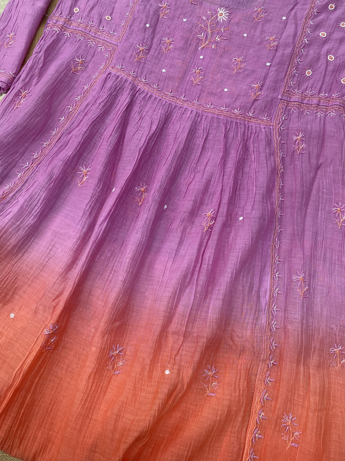Rahat Dual Tone Chikankari Semi-Stitched Gown Dupatta Set - Purple/Dark Peach