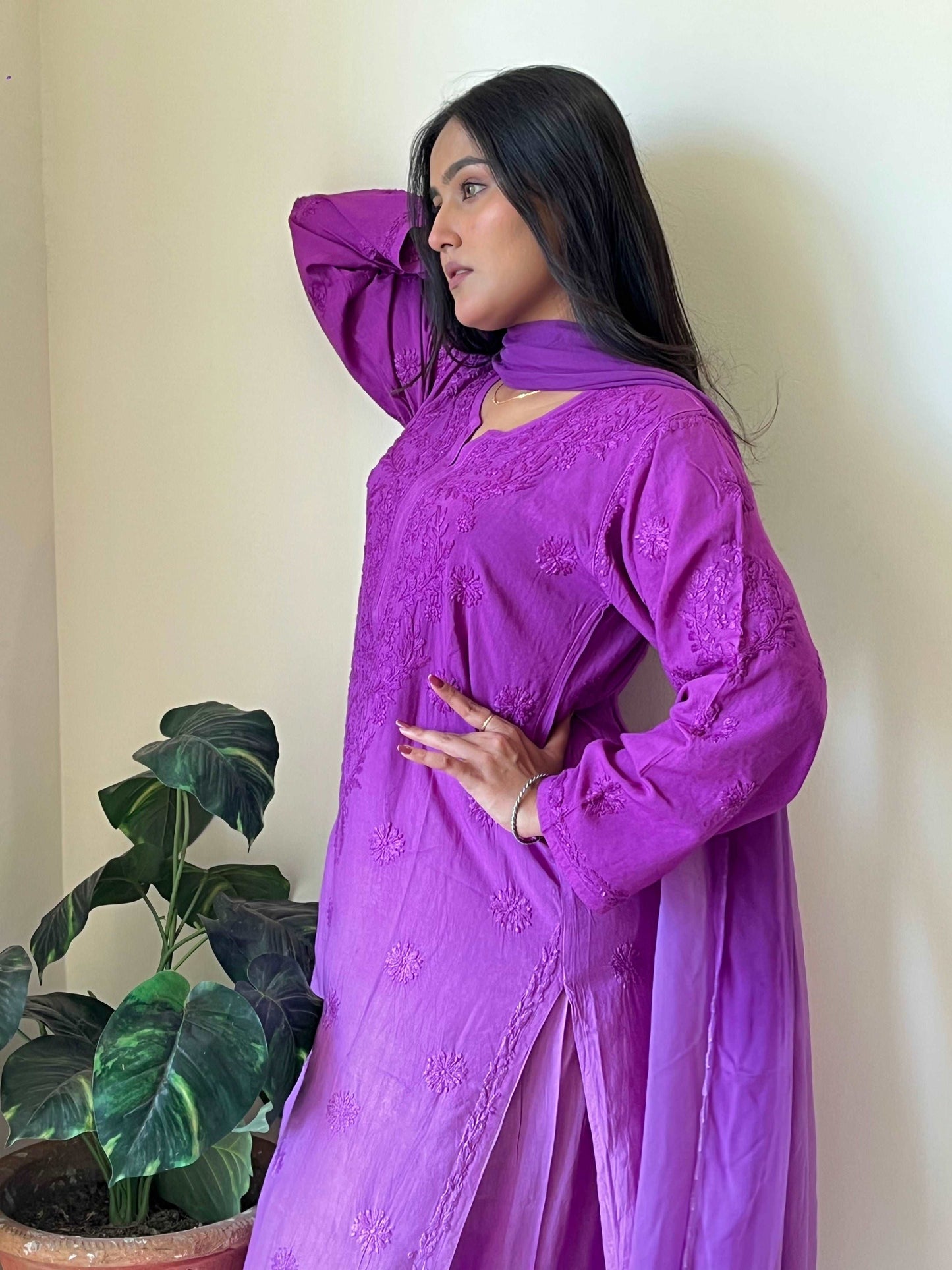 Karizma Modal Chikankari Stiched Set(Purple)