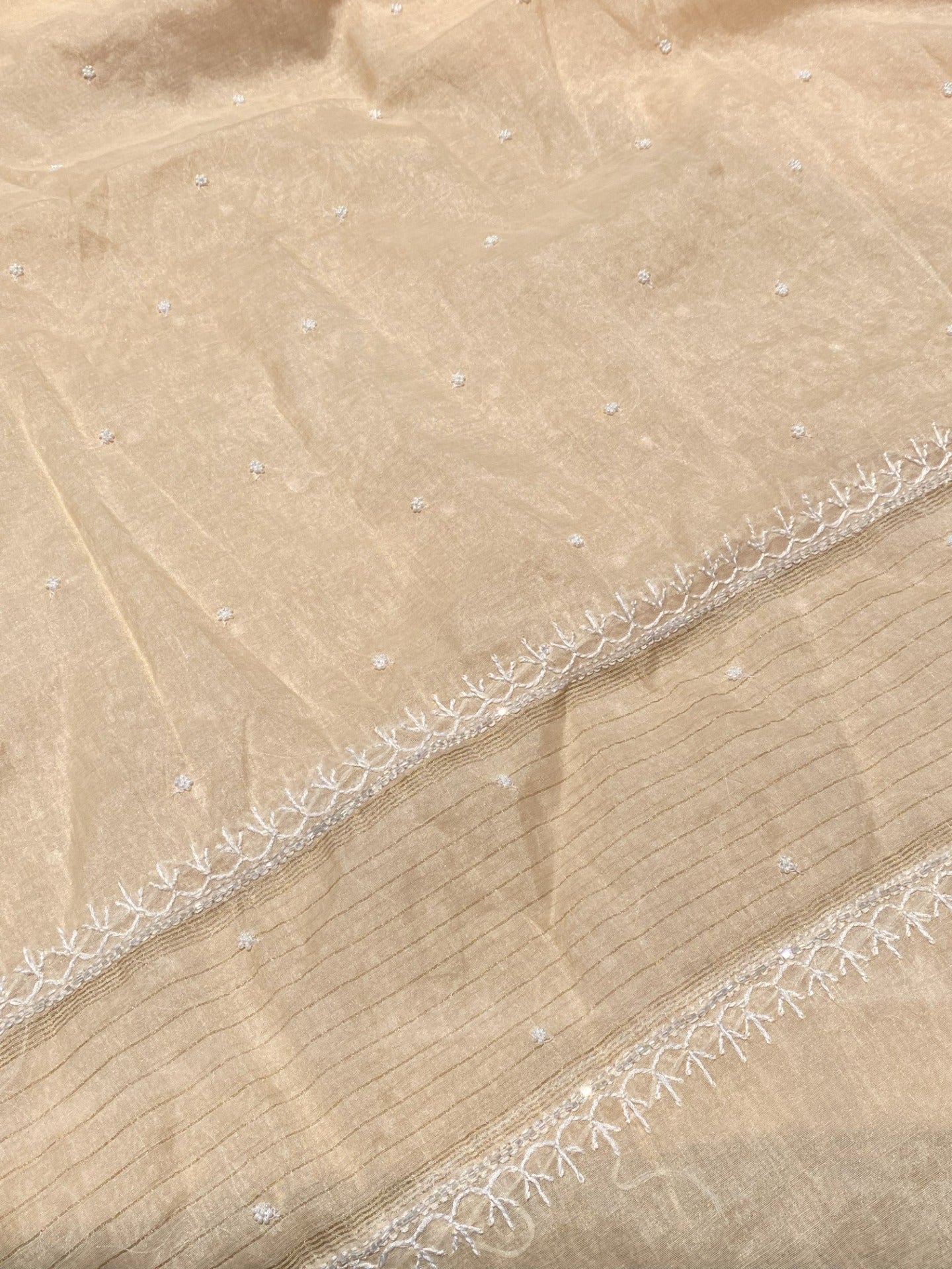 Noor-e-mulmul Peach Unstitched Chikankari Set
