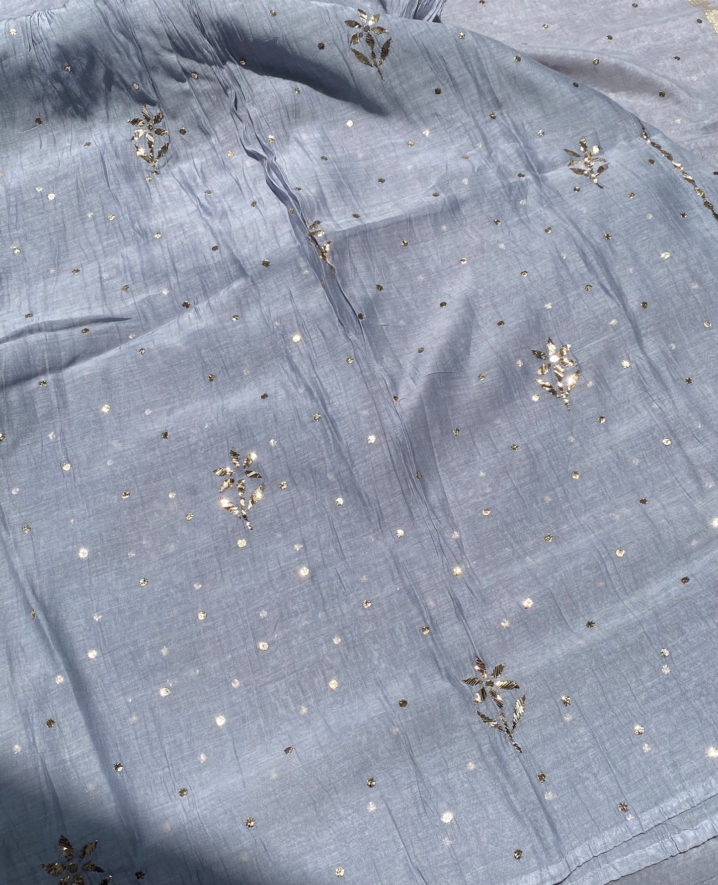 Roohani - Grey Handcrafted Semi Stitched Mukaish Gown Set