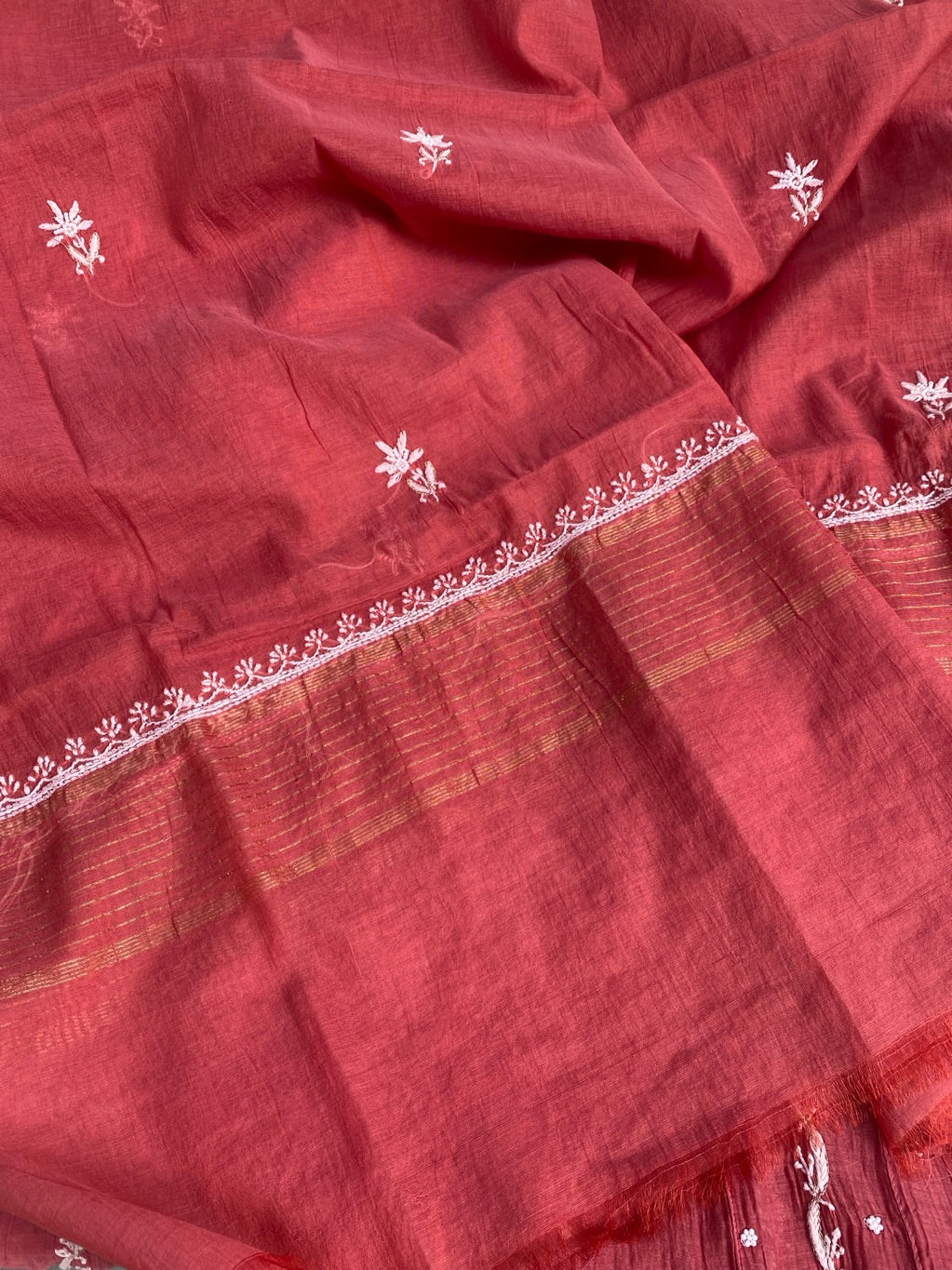 Rust Premium Chikankari Anarkali And Dupatta Set