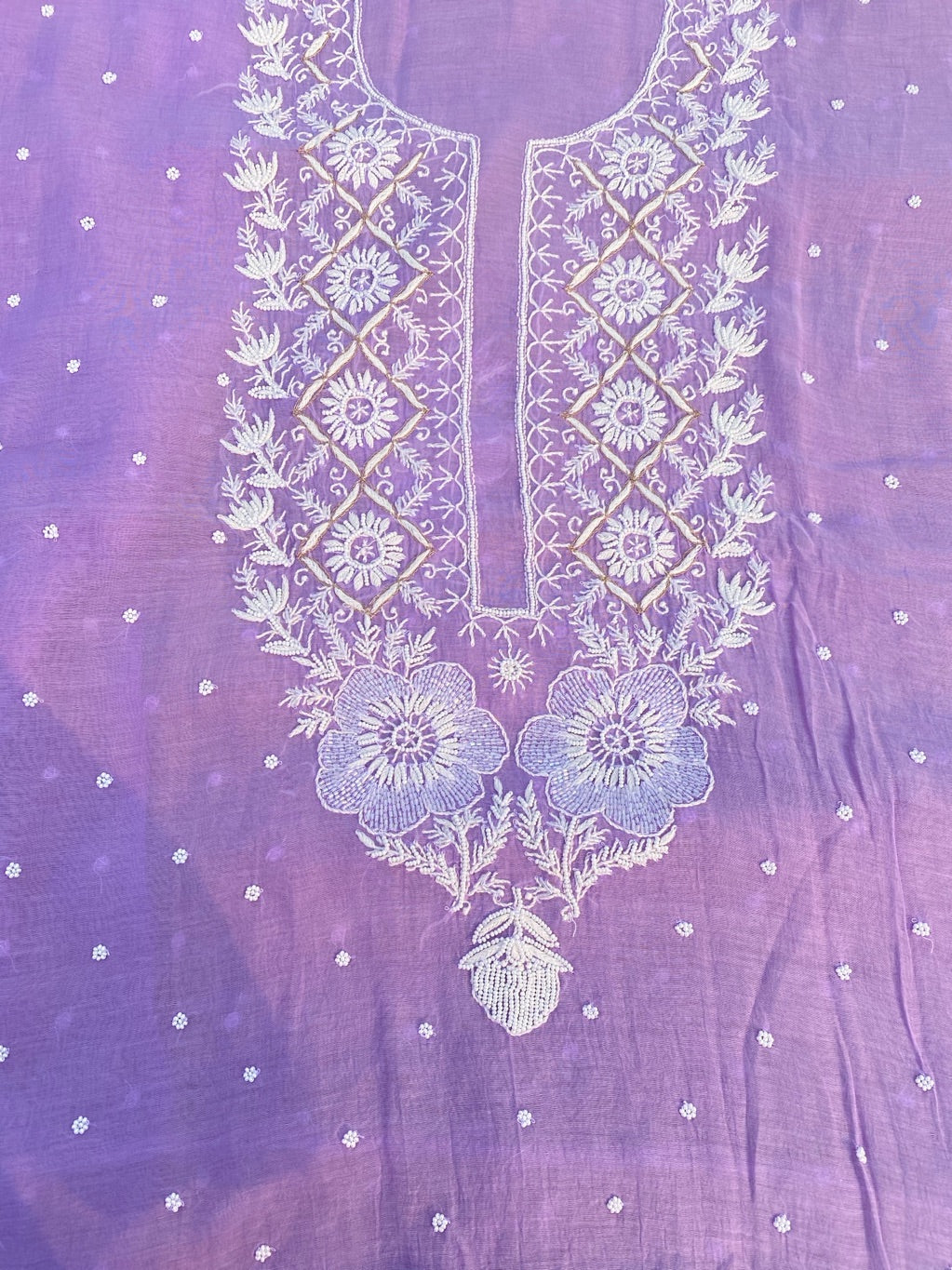 Purple Chikankari Unstitched Kurta Dupatta Set