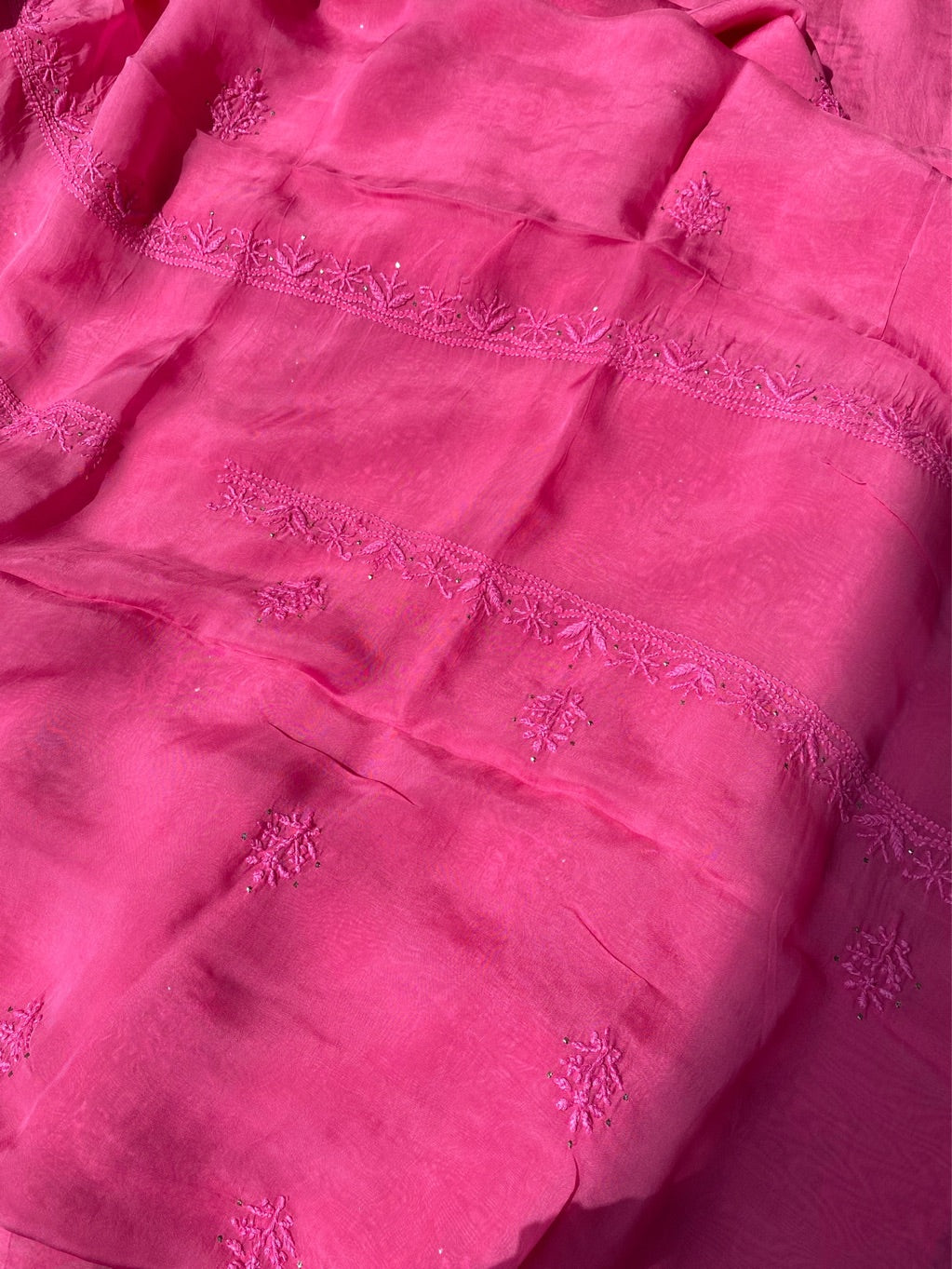 Rani Pink Chikankari Mukaish Unstiched Dress