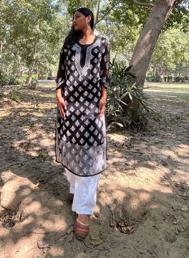 Fiza Chikankari Georgette Straight Long Kurta