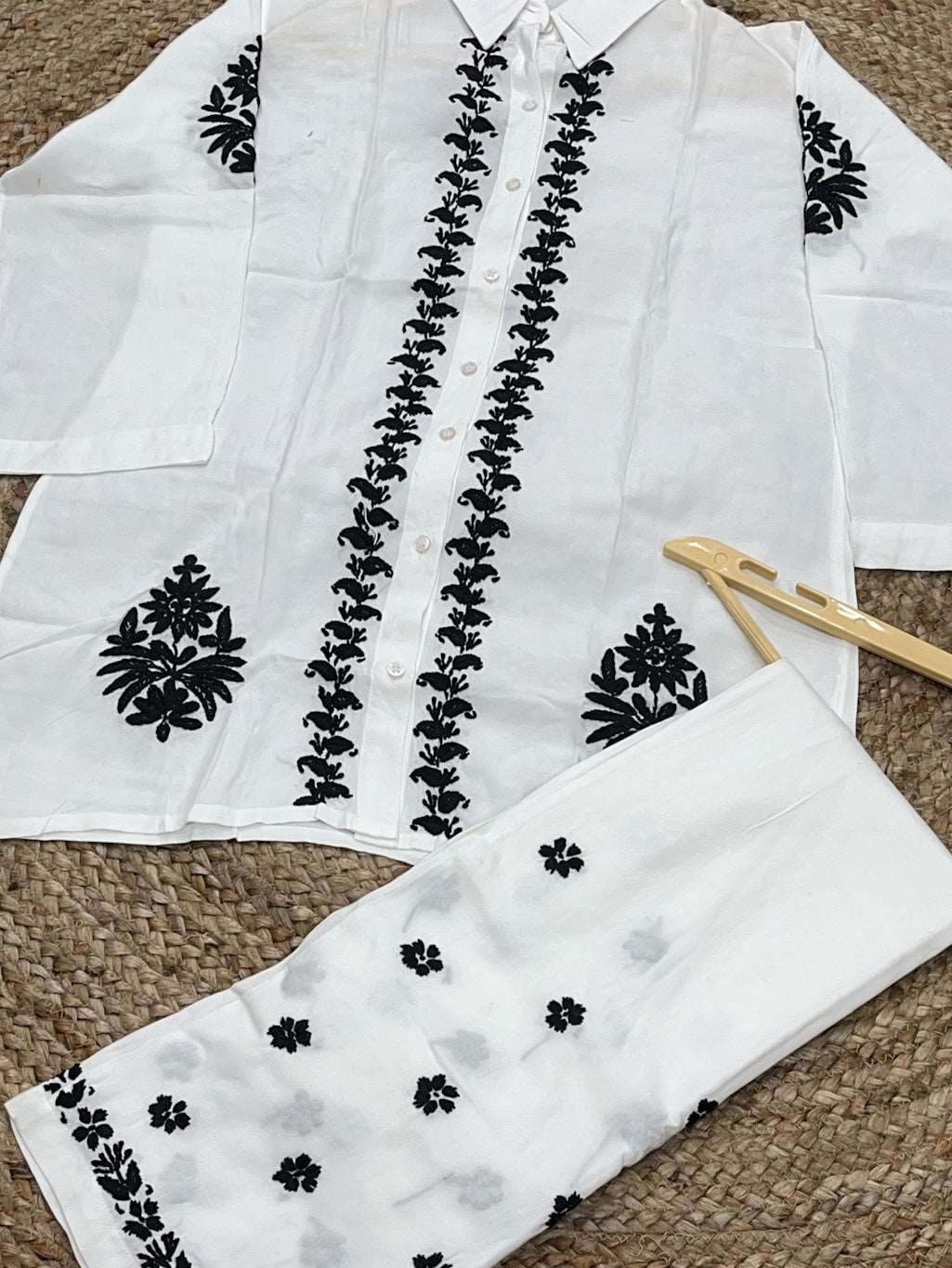 Nadia Chikankari Cord Set(Black)